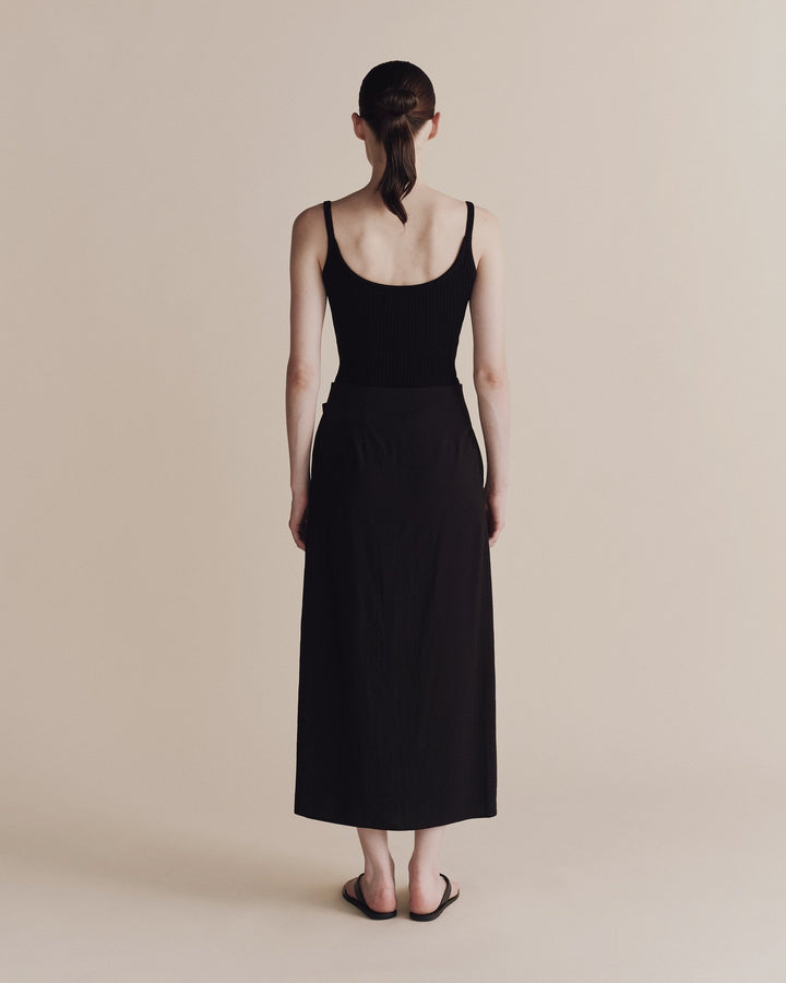 linen blend wrap skirt | black