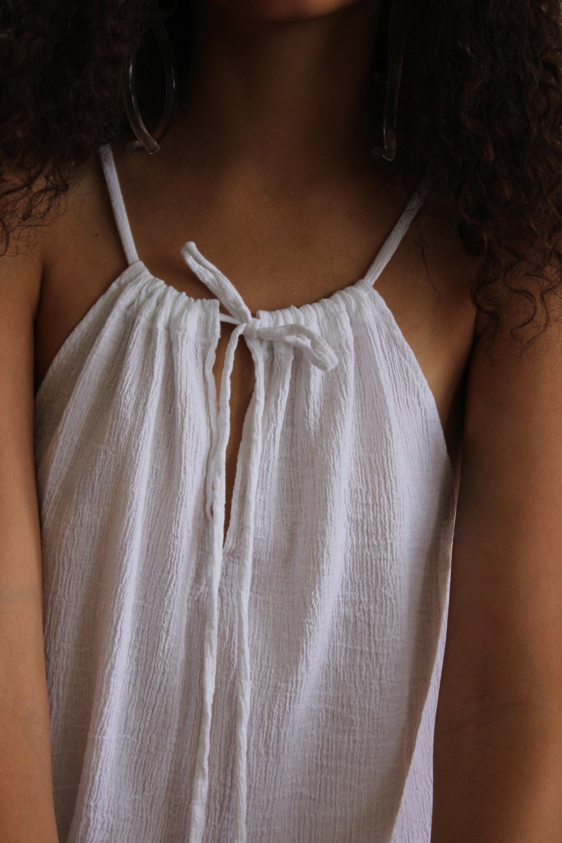 reversible tie dress | white