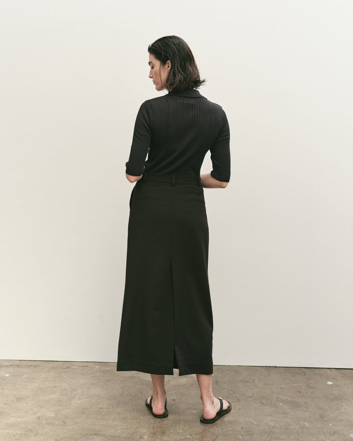split back midi skirt | black
