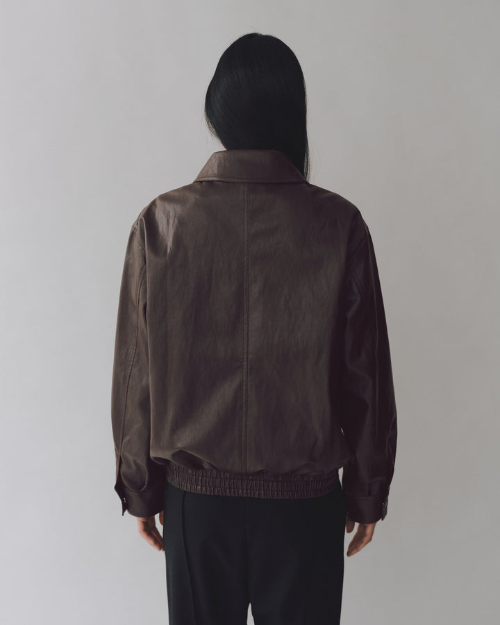 vegan leather blouson jacket | brown