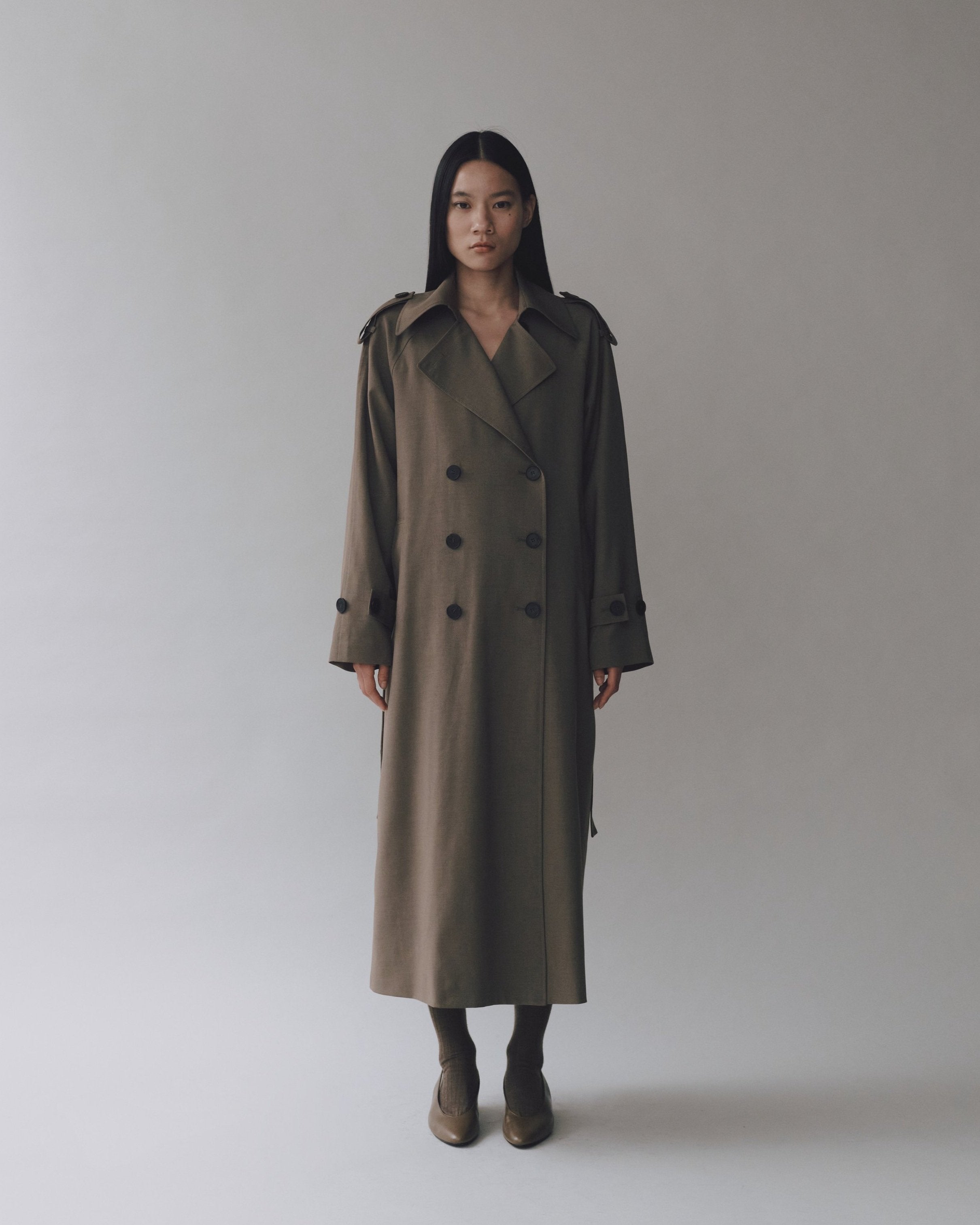 wool blend trench | light olive
