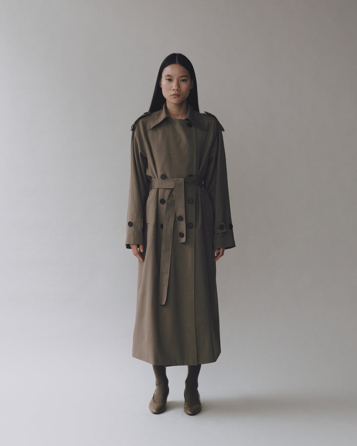 wool blend trench | light olive