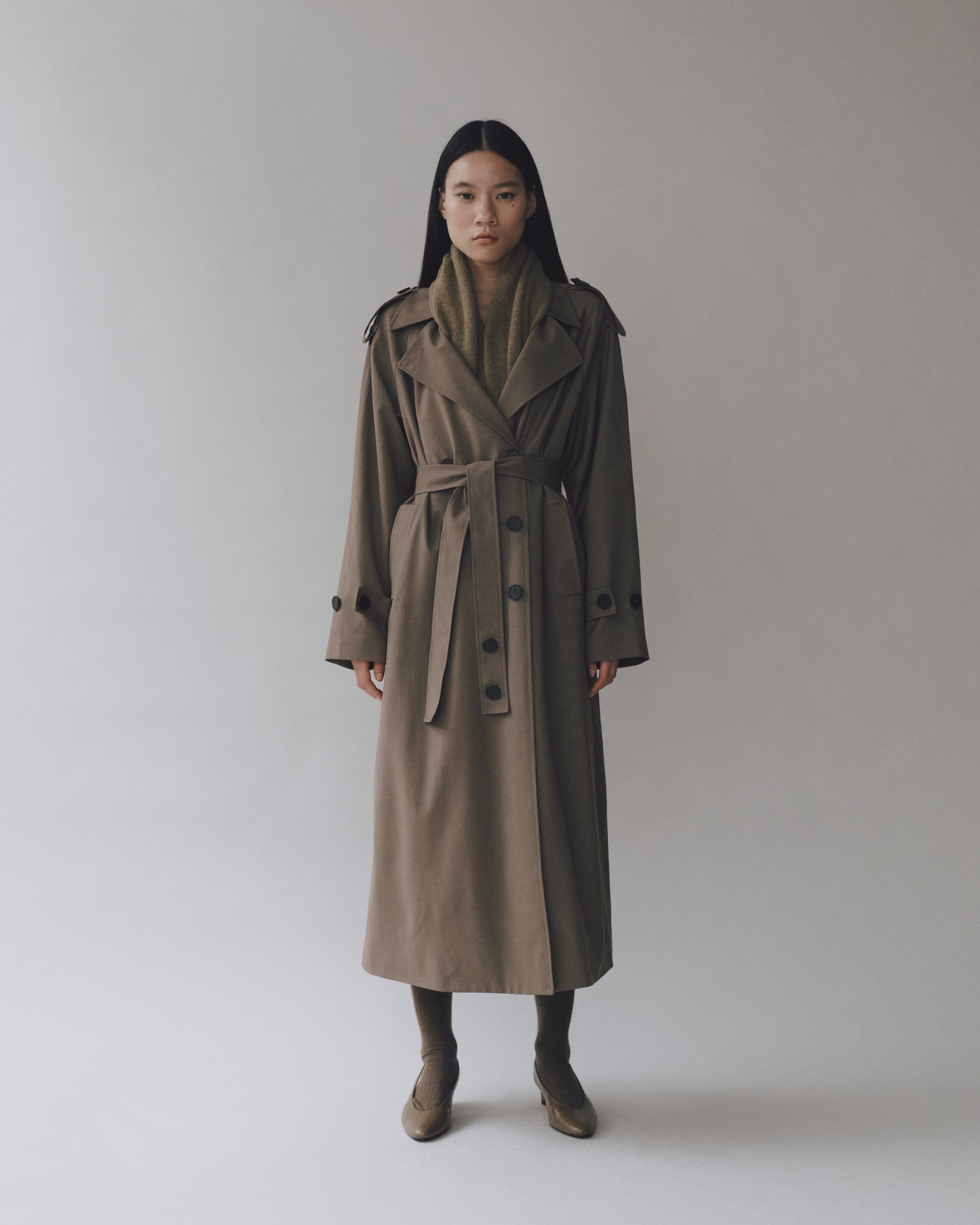 wool blend trench | light olive
