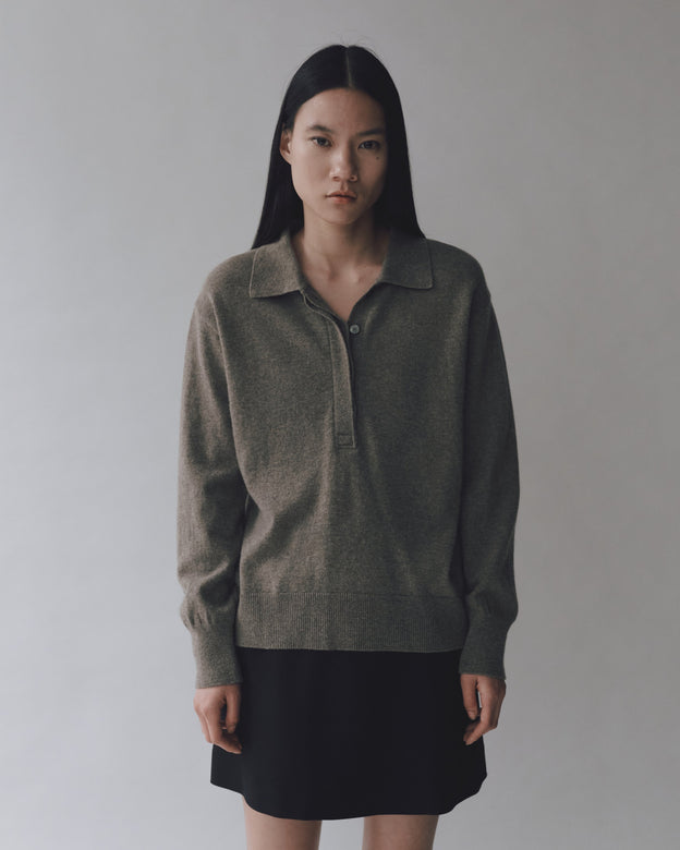 cashmere blend polo sweater | griege