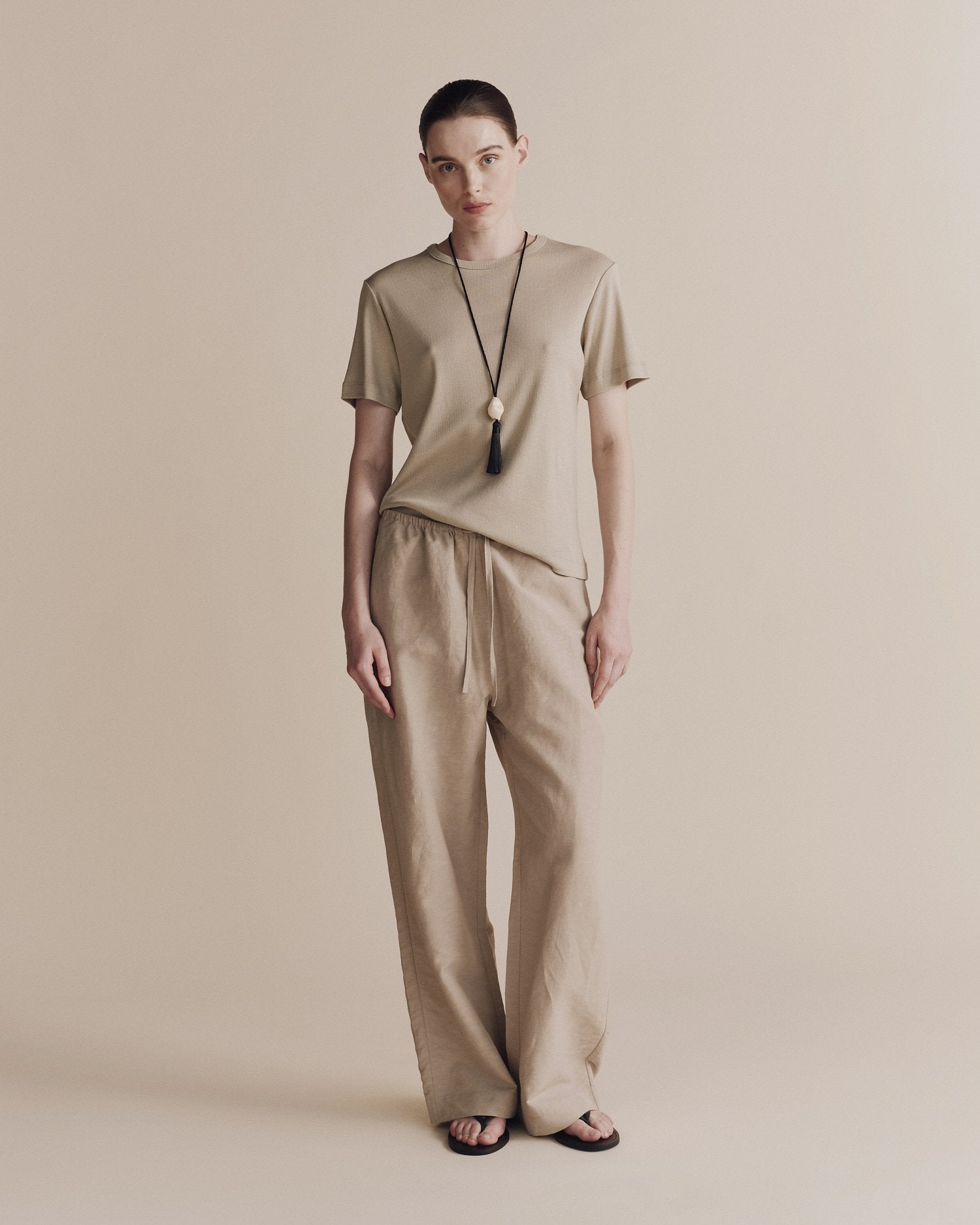 silk linen drawstring pants | light khaki