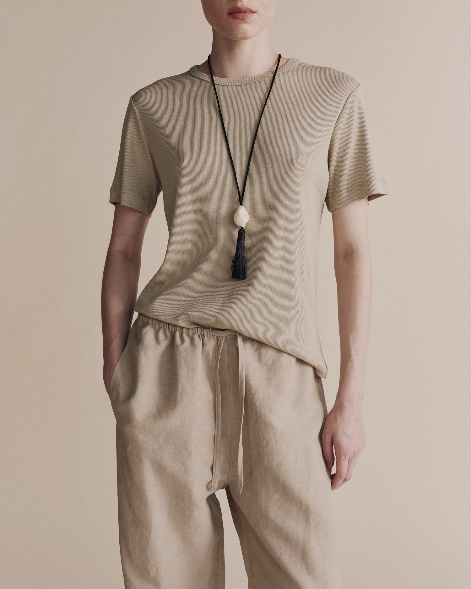 silk linen drawstring pants | light khaki