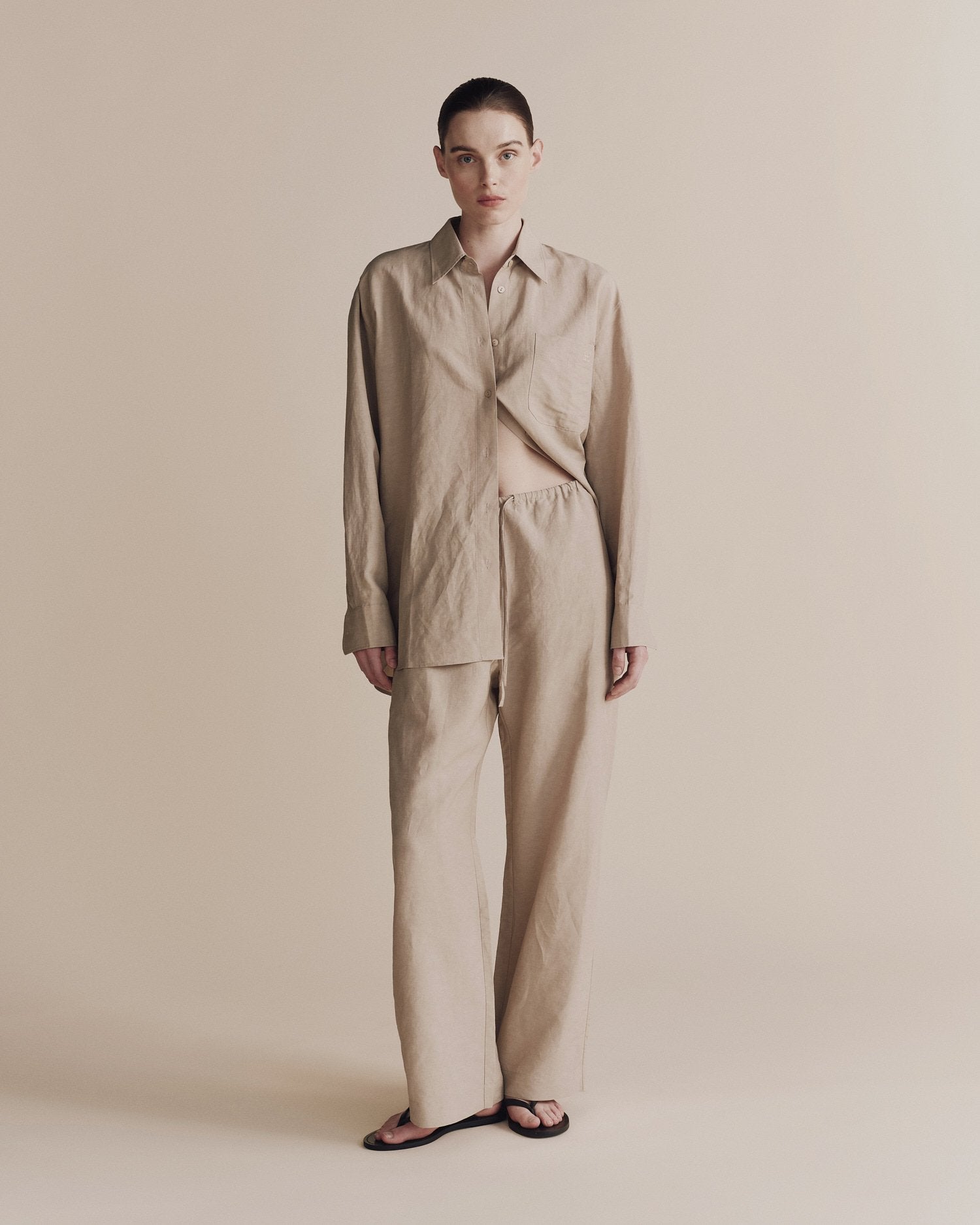 silk linen oversized shirt | light khaki