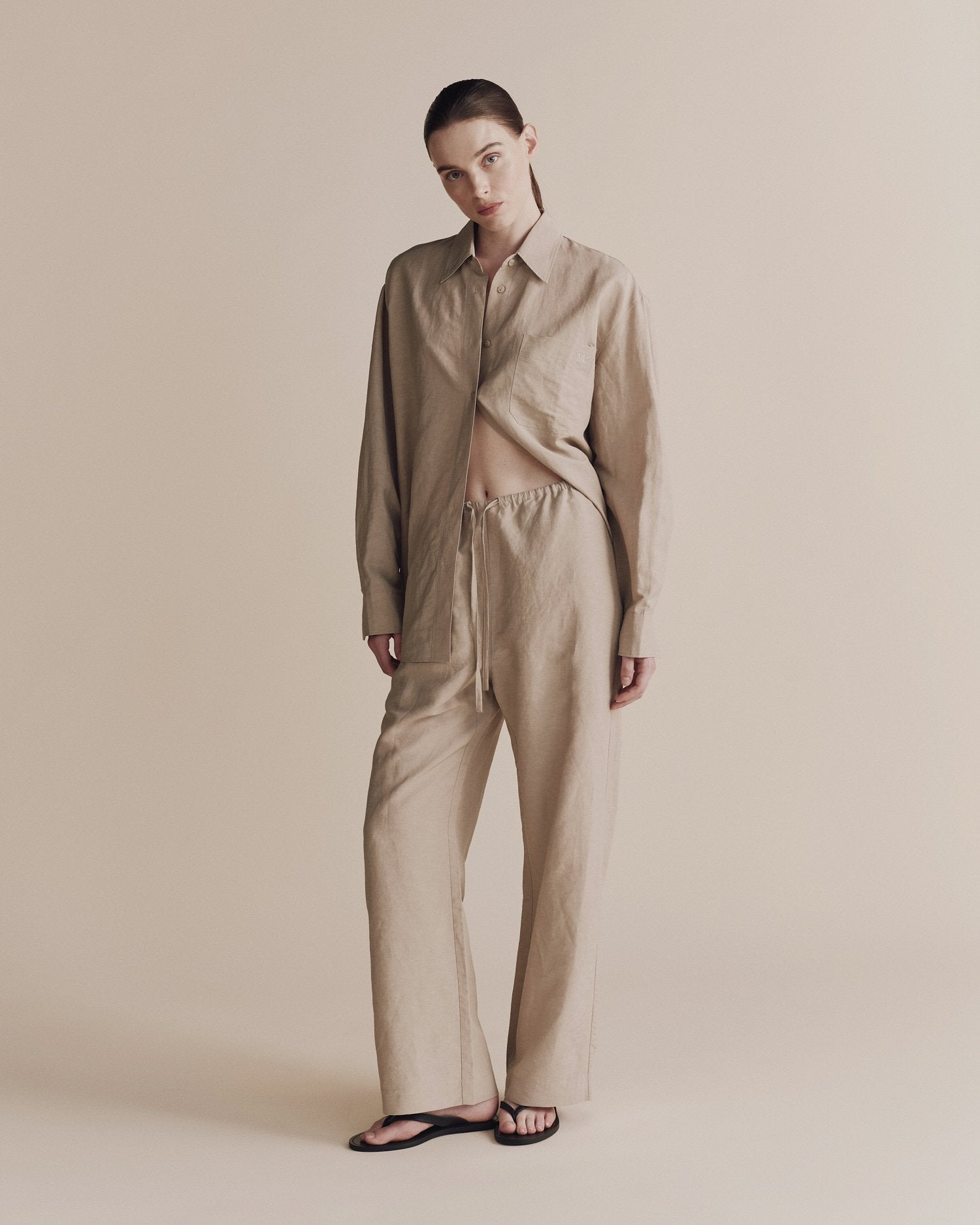 silk linen drawstring pants | light khaki
