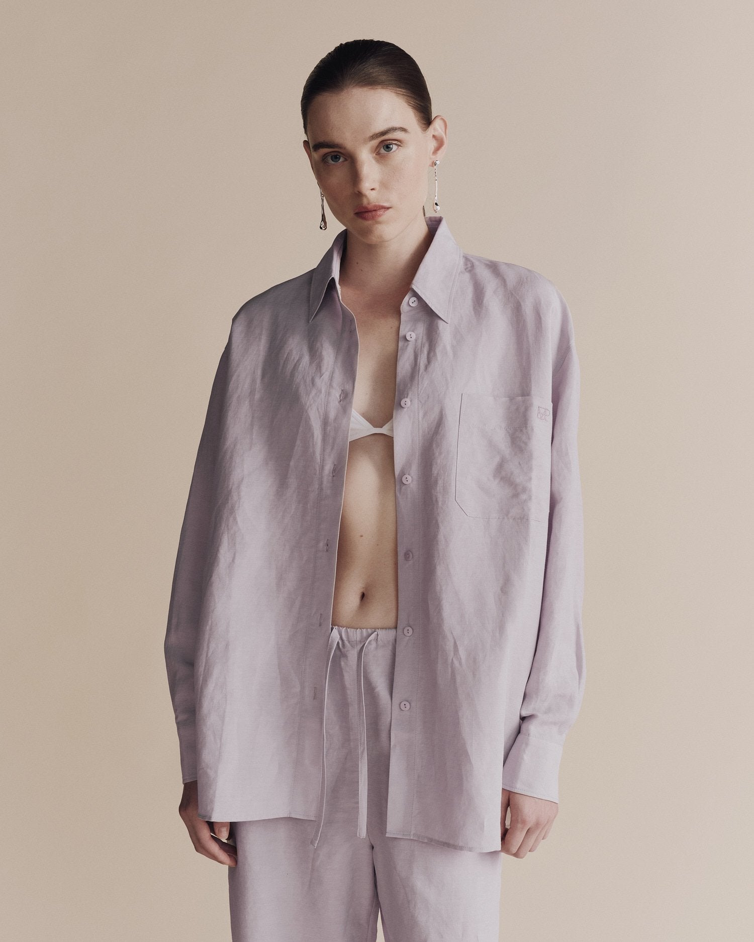 silk linen oversized shirt | lilac