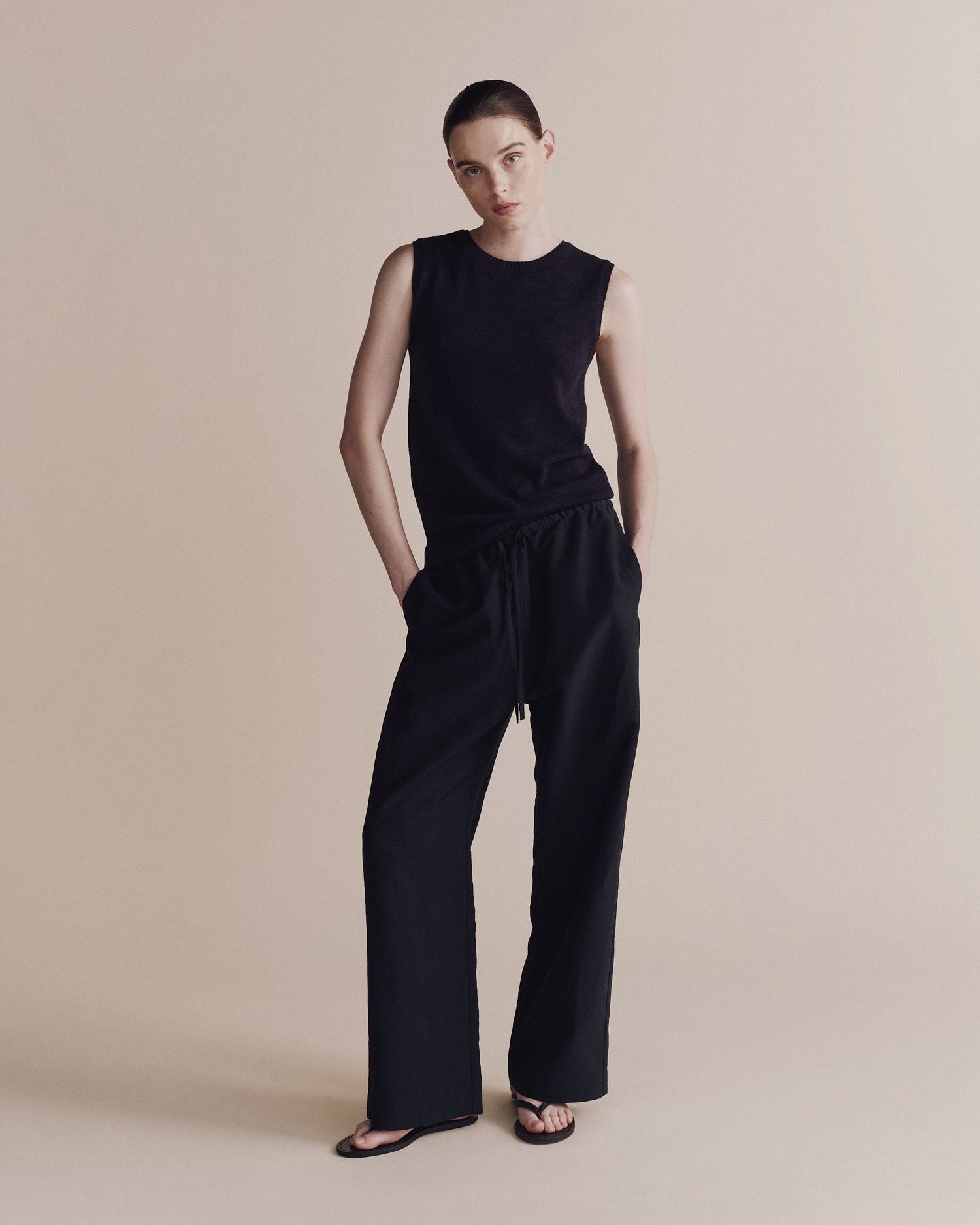 silk linen drawstring pants | dark navy