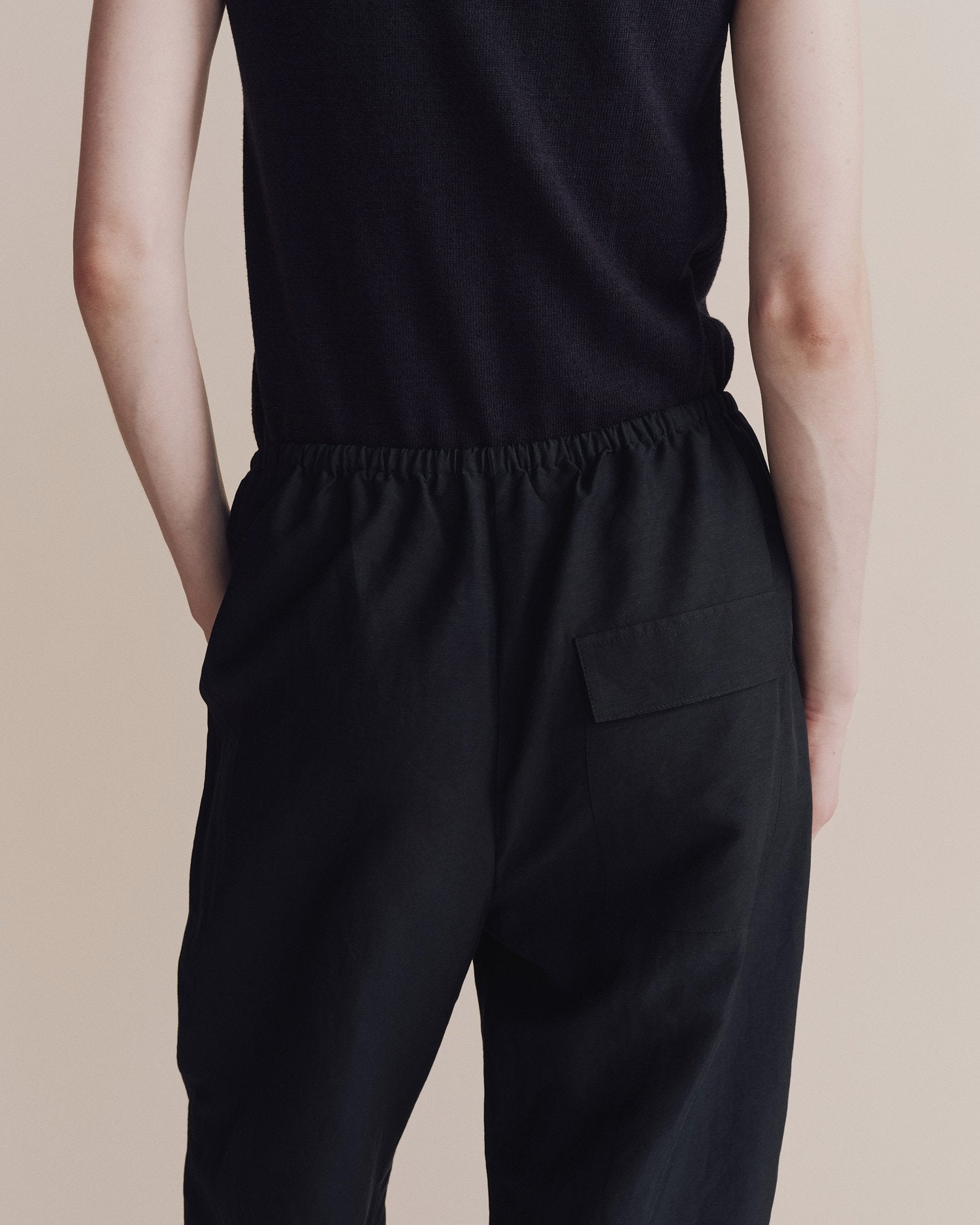 silk linen drawstring pants | dark navy