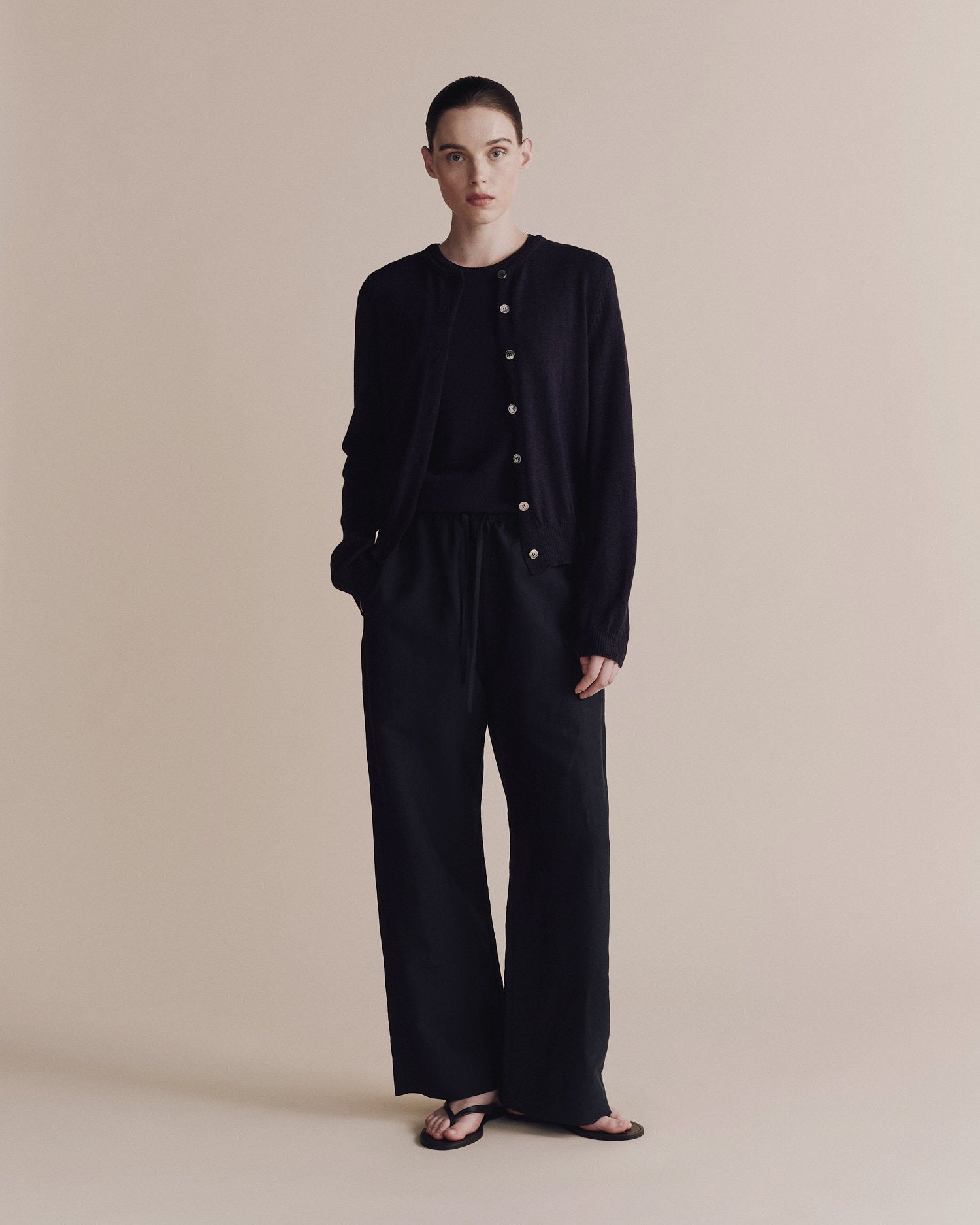 silk linen drawstring pants | dark navy