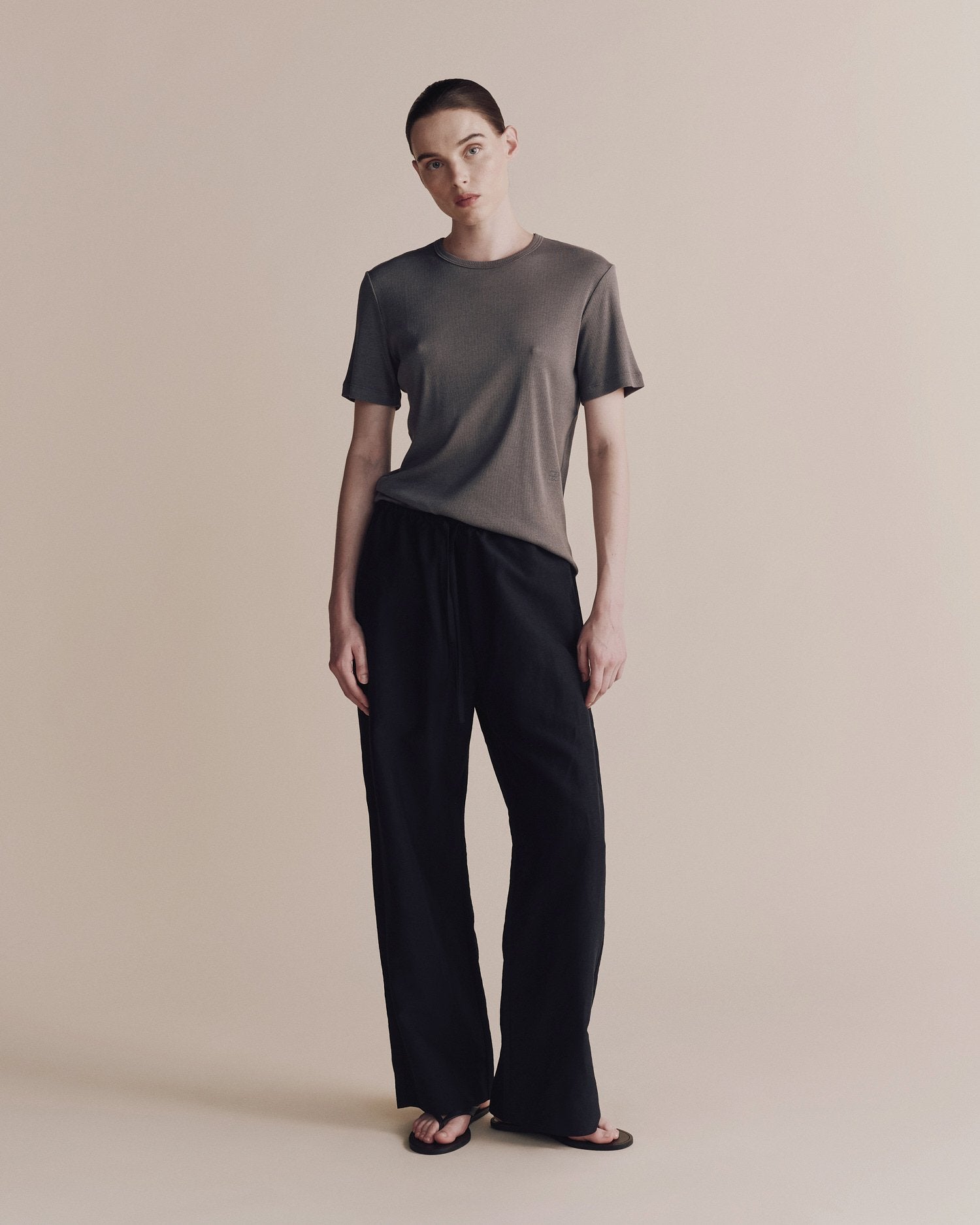 silk linen drawstring pants | dark navy
