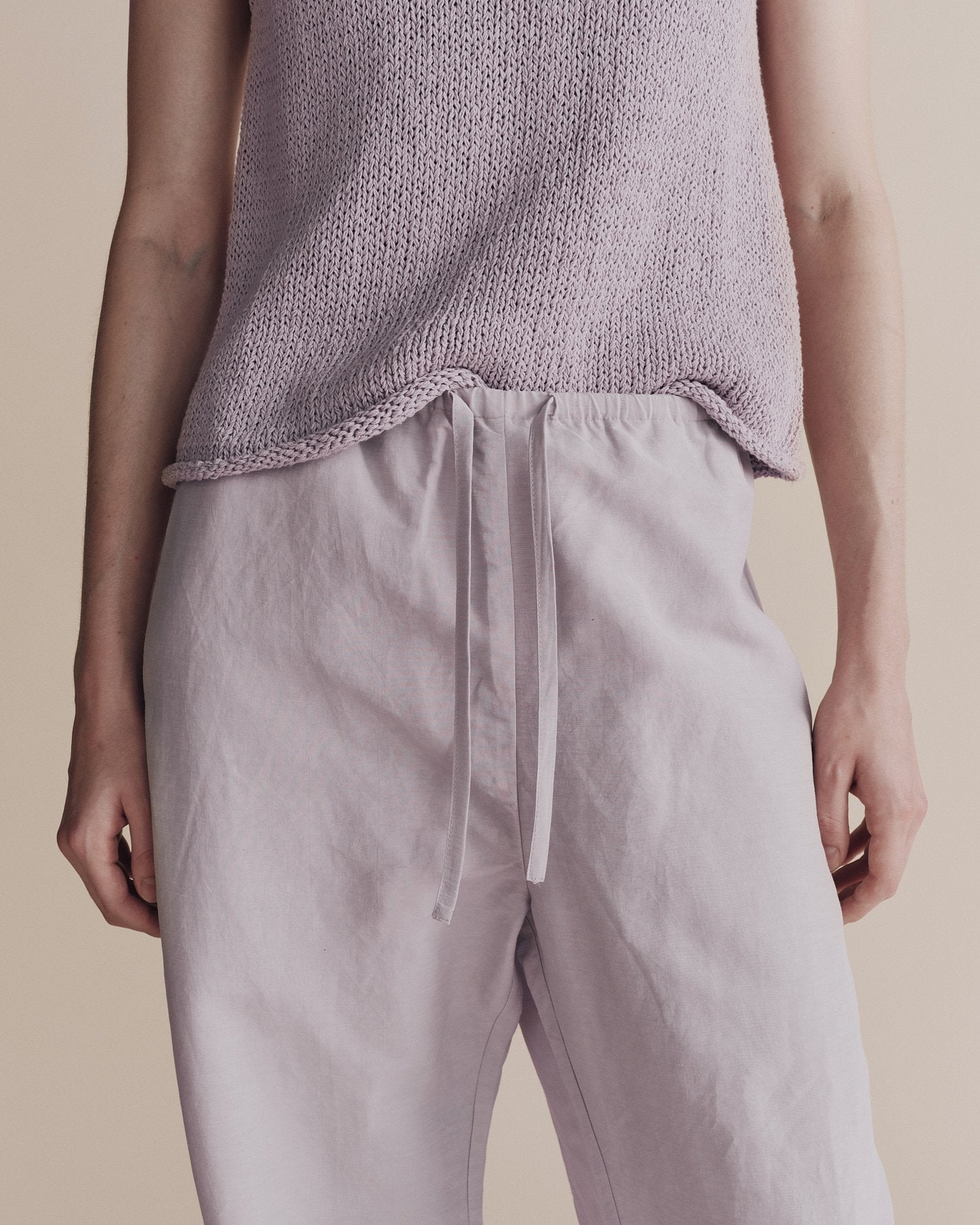 silk linen drawstring pants | lilac