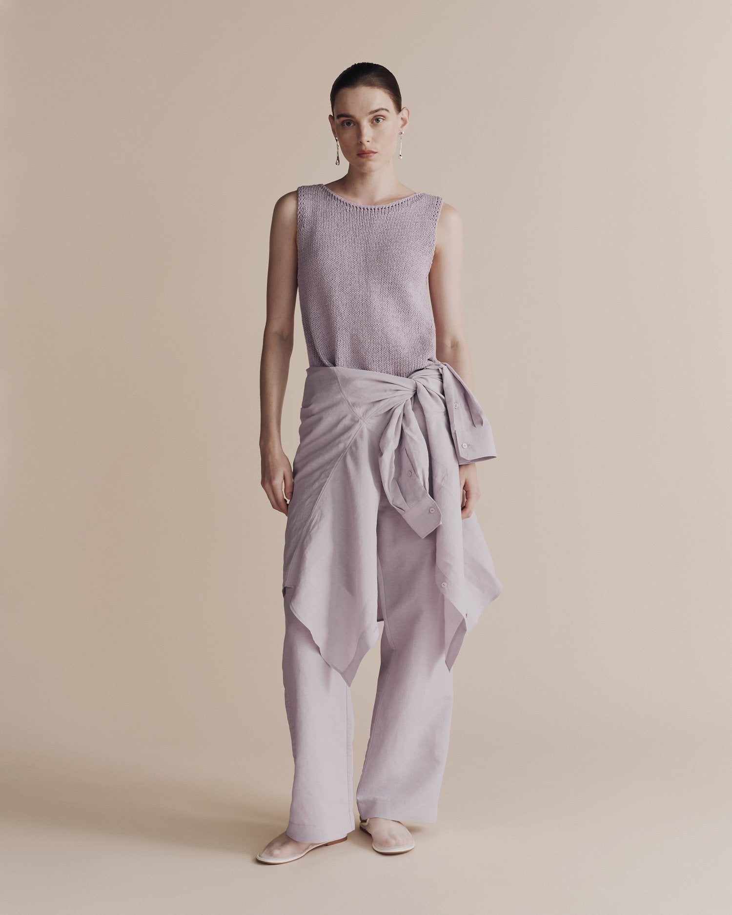 silk linen drawstring pants | lilac