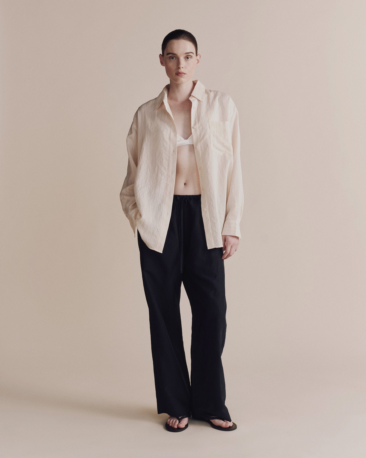 silk linen drawstring pants | dark navy