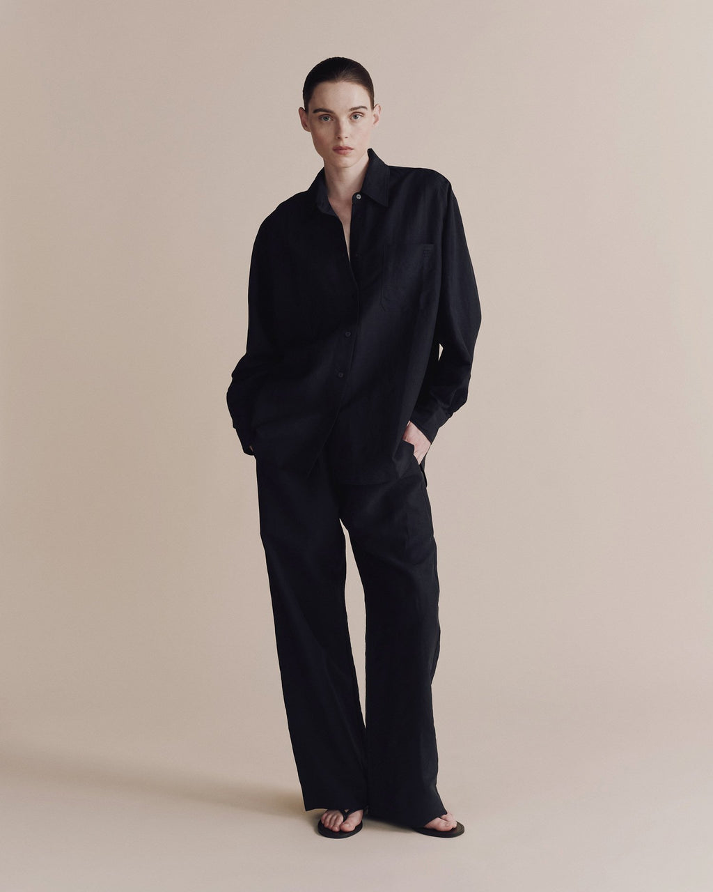 silk linen oversized shirt | dark navy