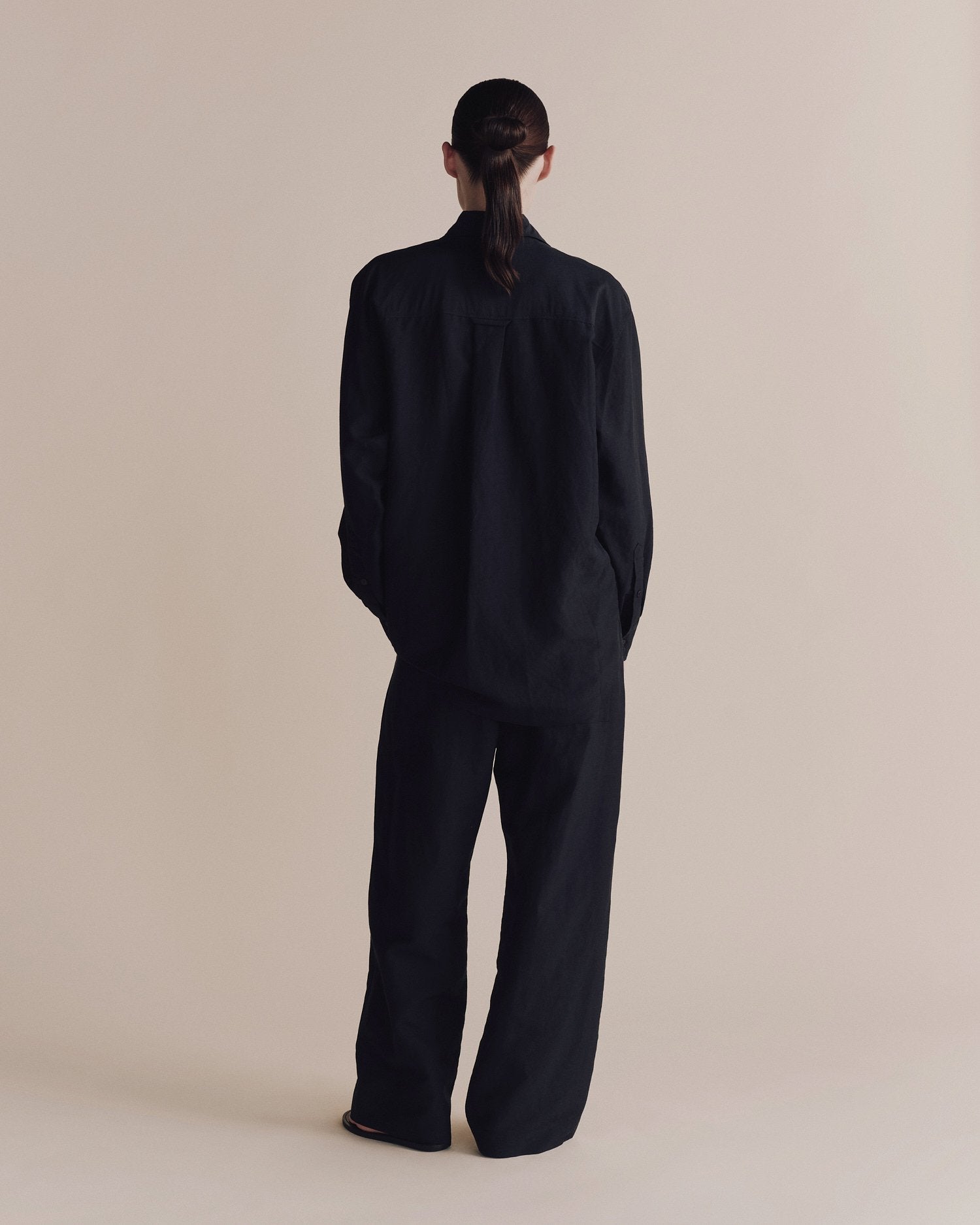 silk linen oversized shirt | dark navy