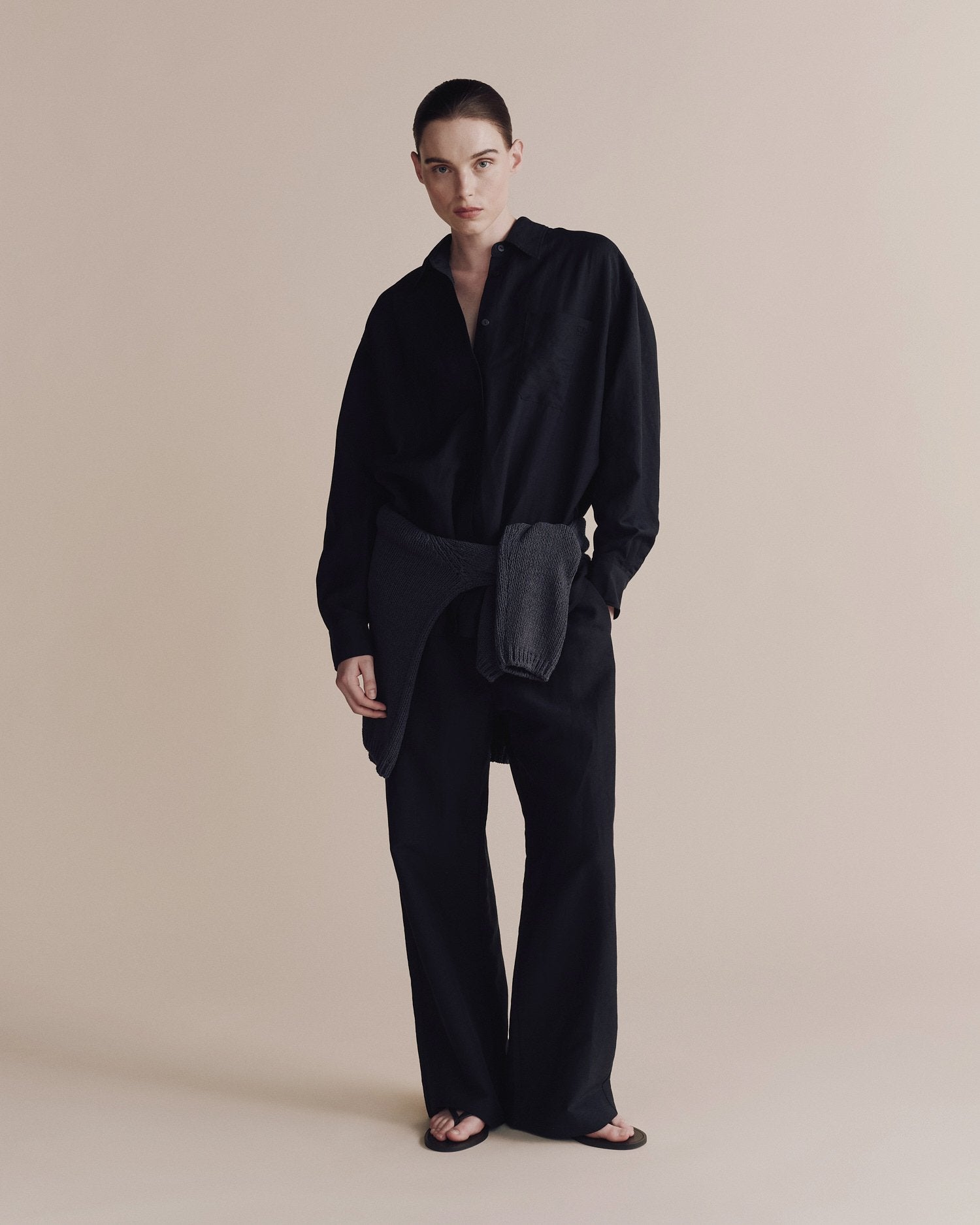 silk linen oversized shirt | dark navy