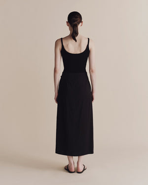 linen blend wrap skirt | black
