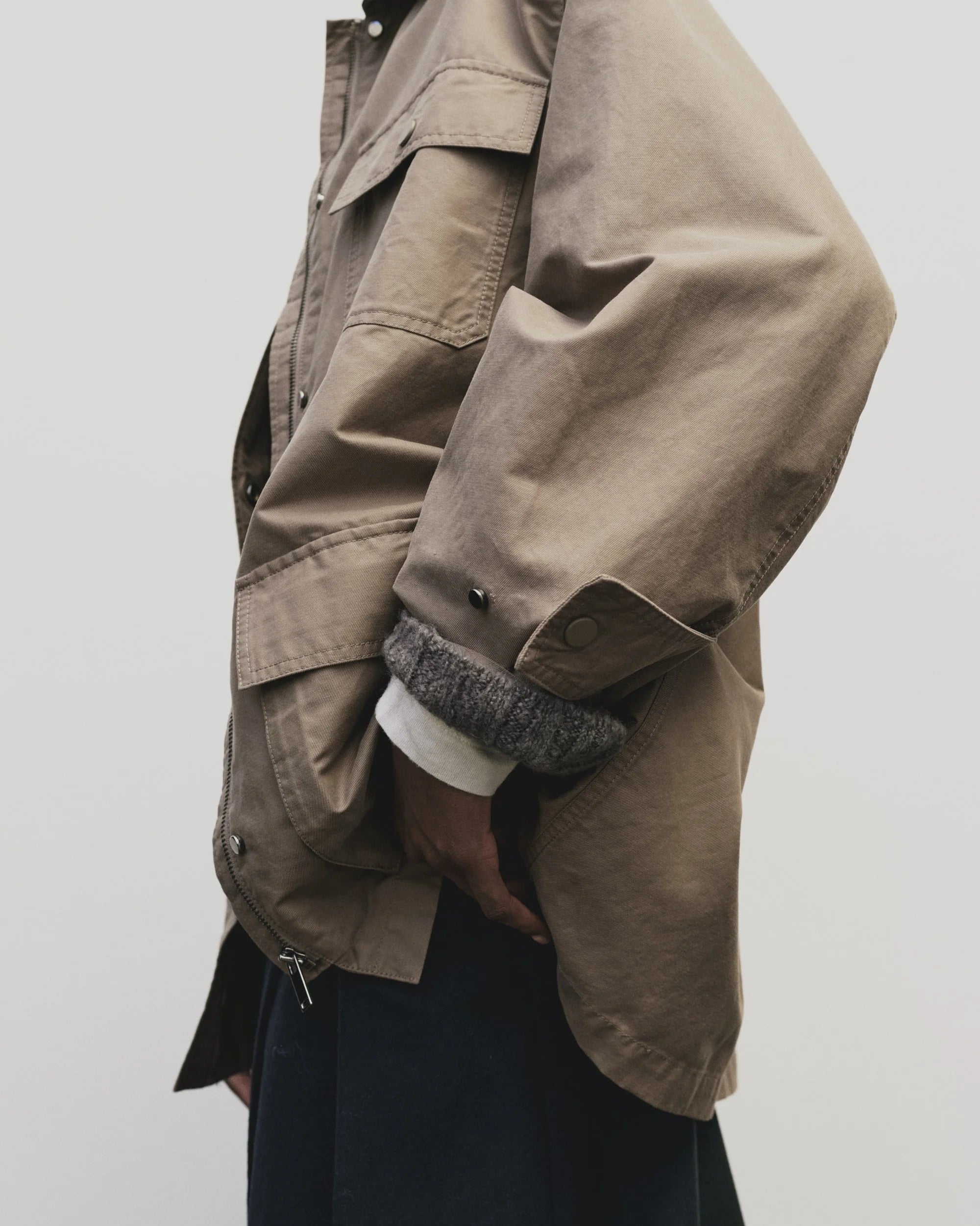 contrast collar work jacket | dark beige