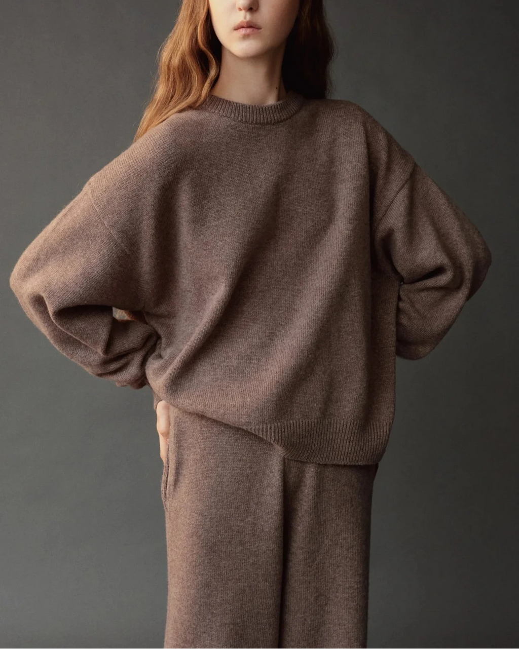 oversized crewneck sweater | dark beige