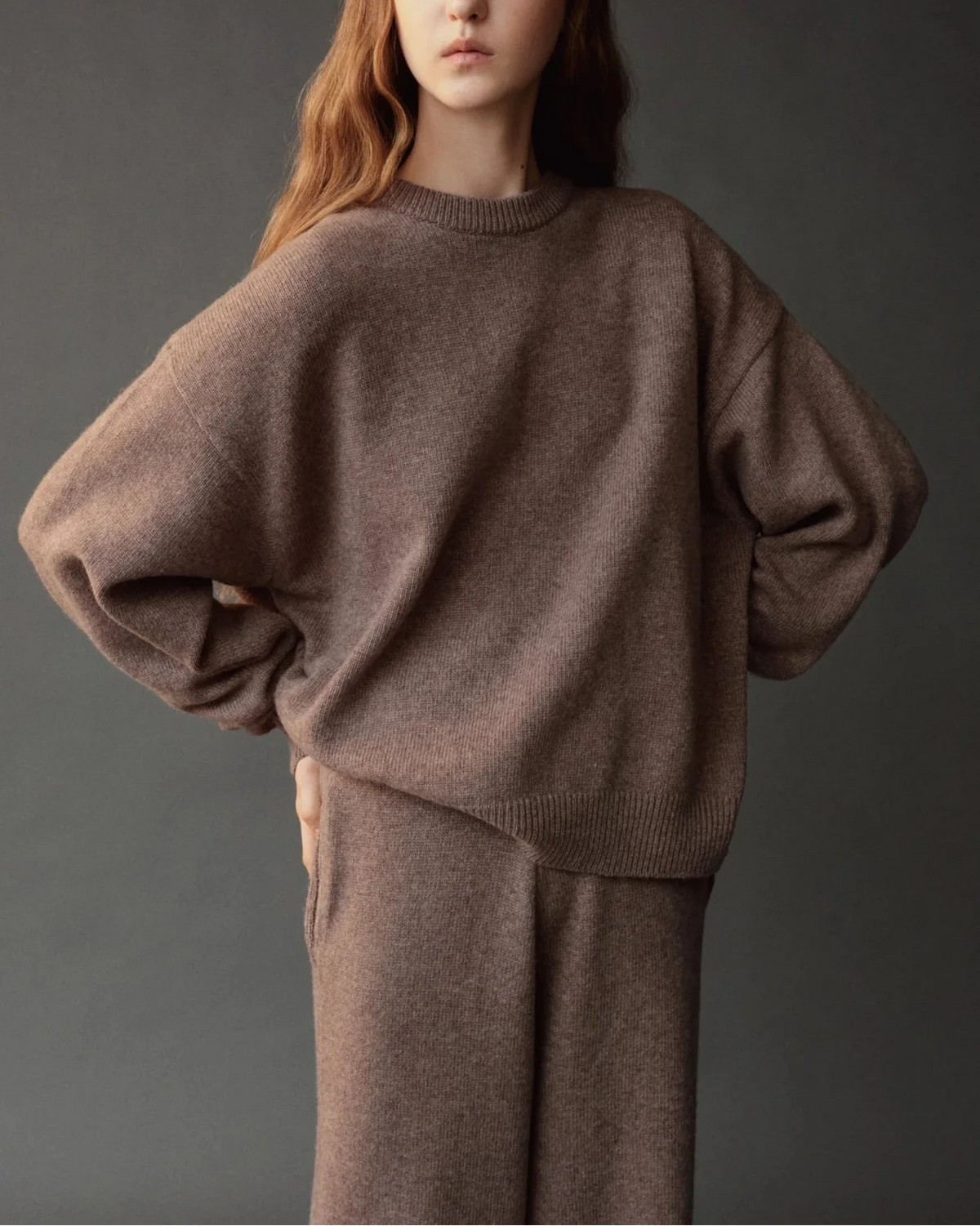 oversized crewneck sweater | dark beige