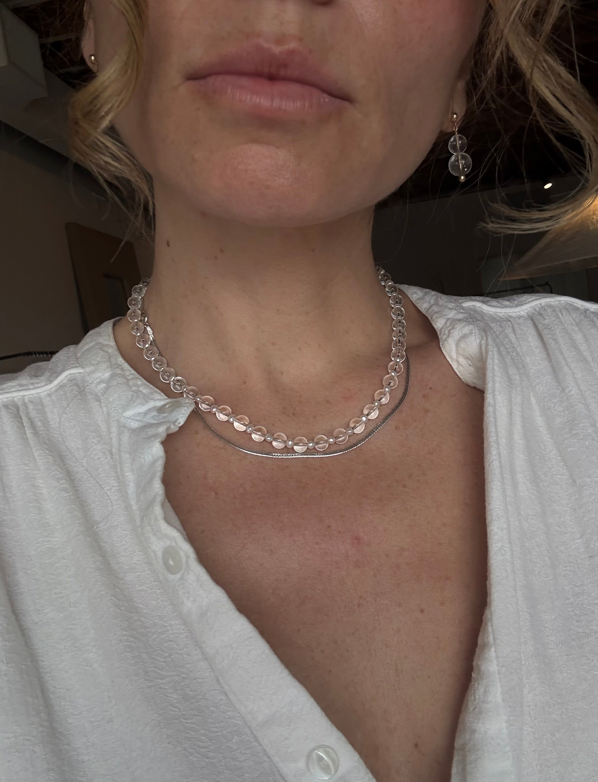 clear with silver necklace