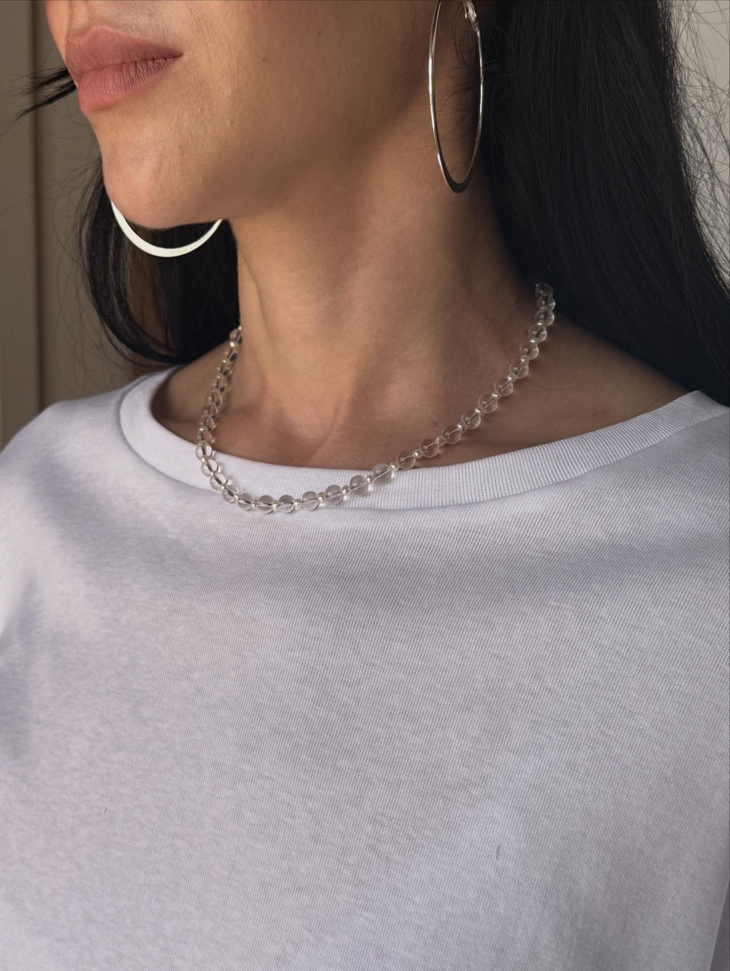clear with silver necklace