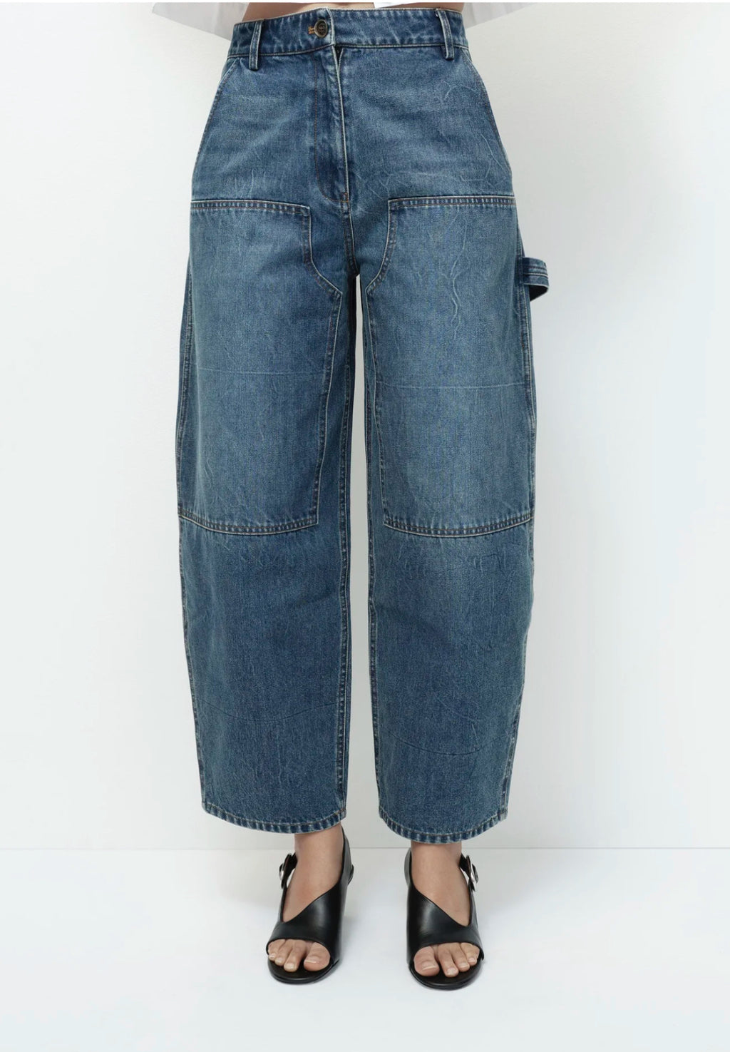 Barrel leg patch denim