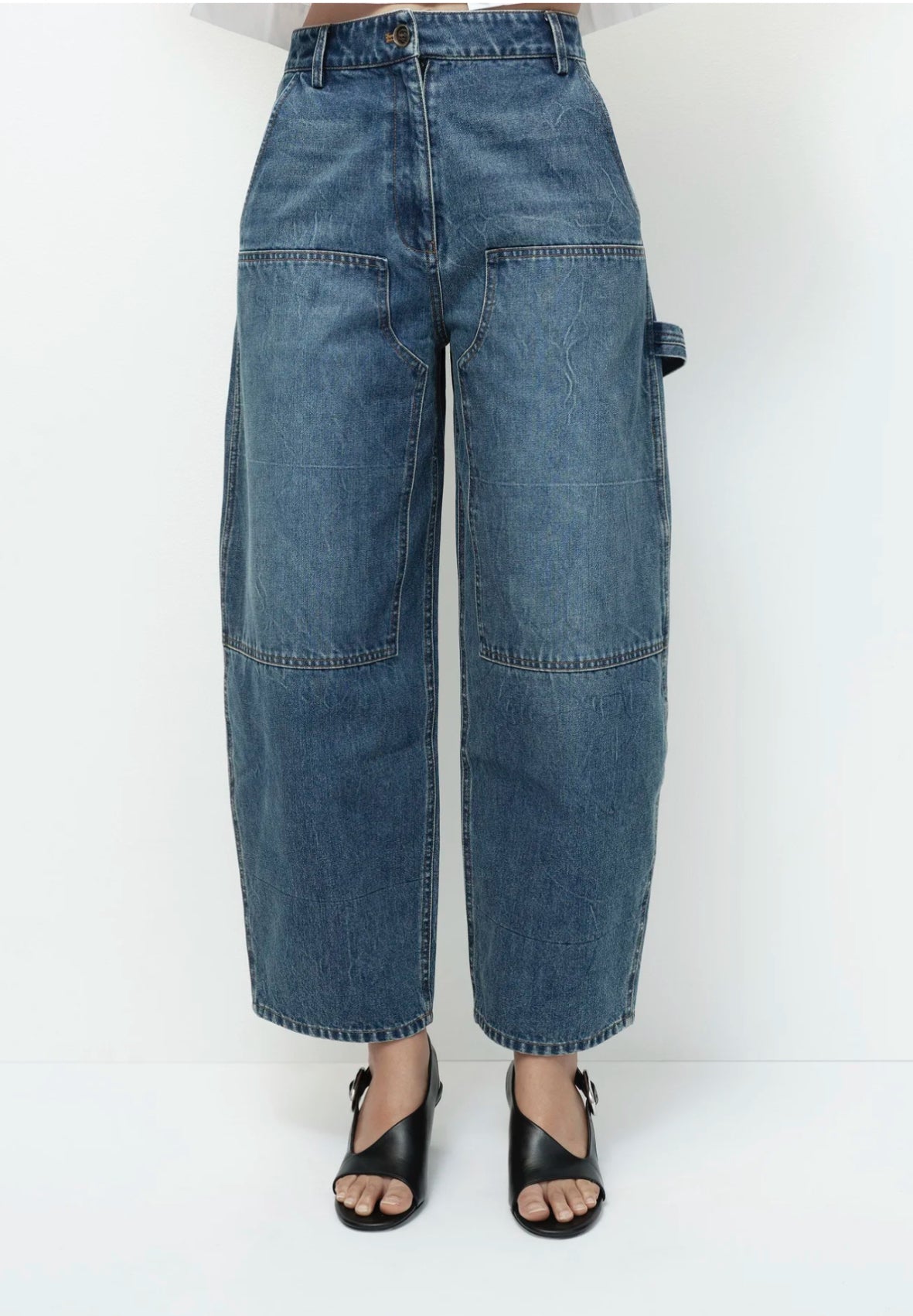 Barrel leg patch denim