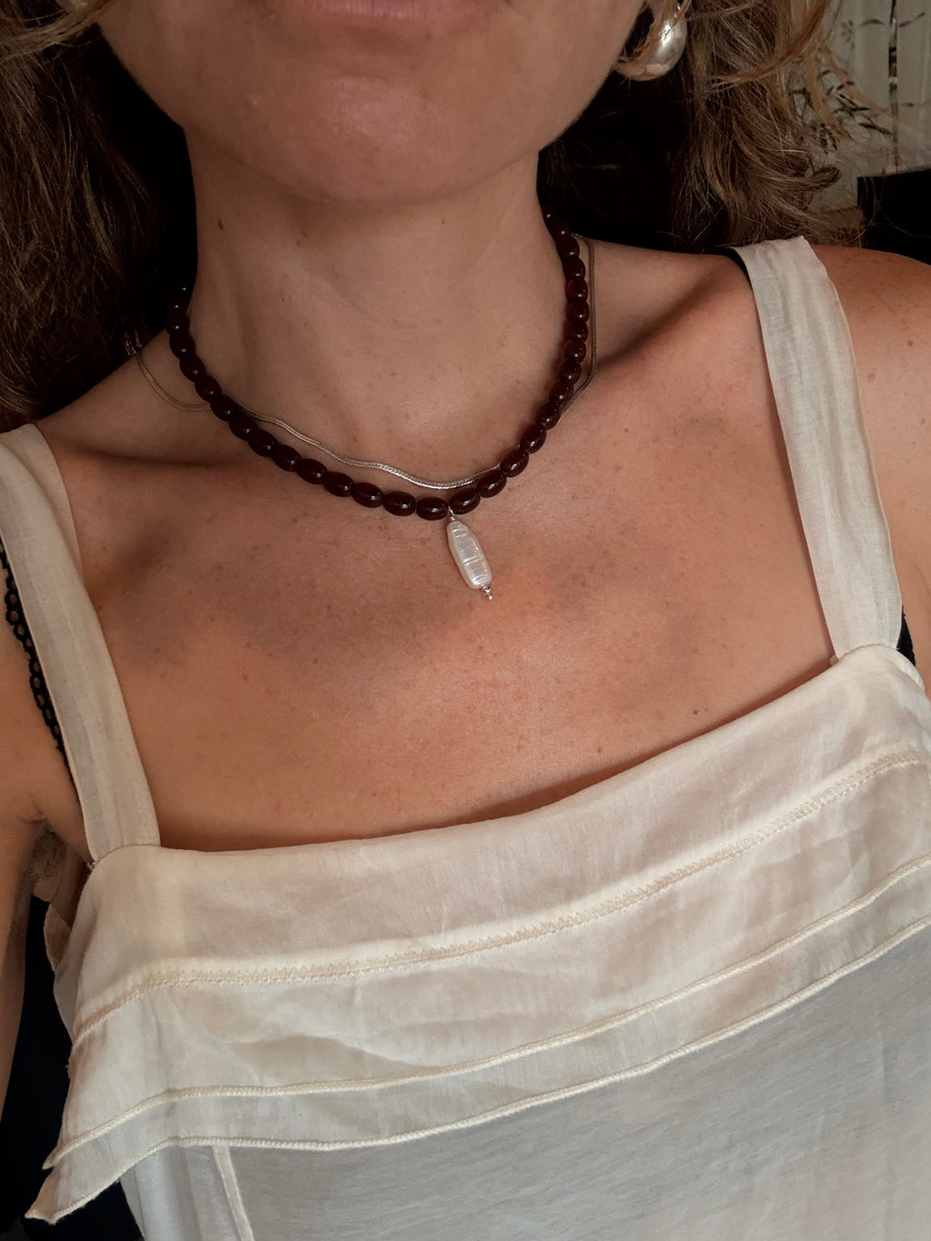 amber with pearl pendant