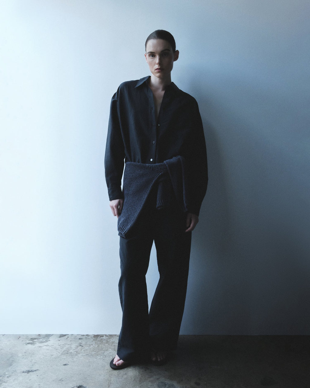 silk linen oversized shirt | dark navy