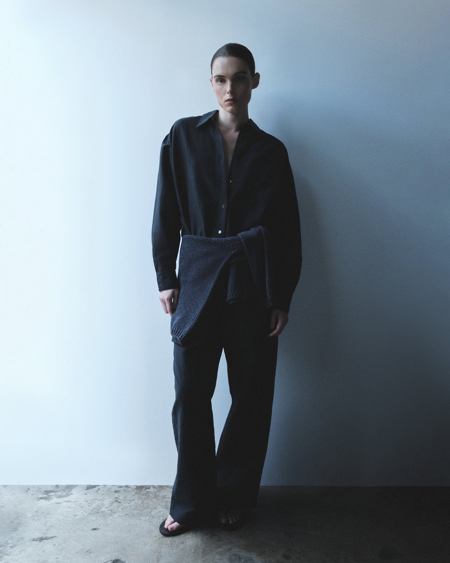 silk linen oversized shirt | dark navy