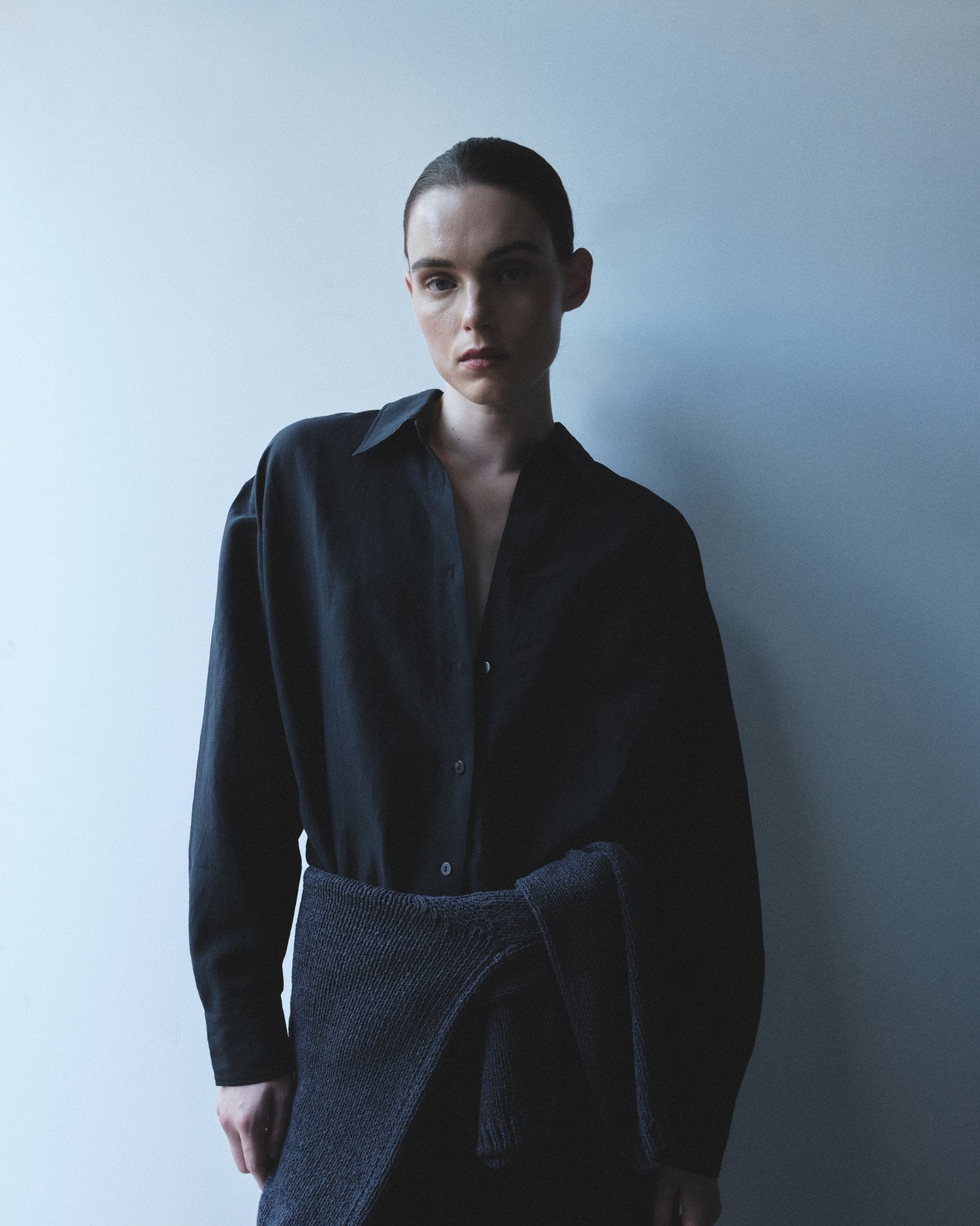 silk linen oversized shirt | dark navy