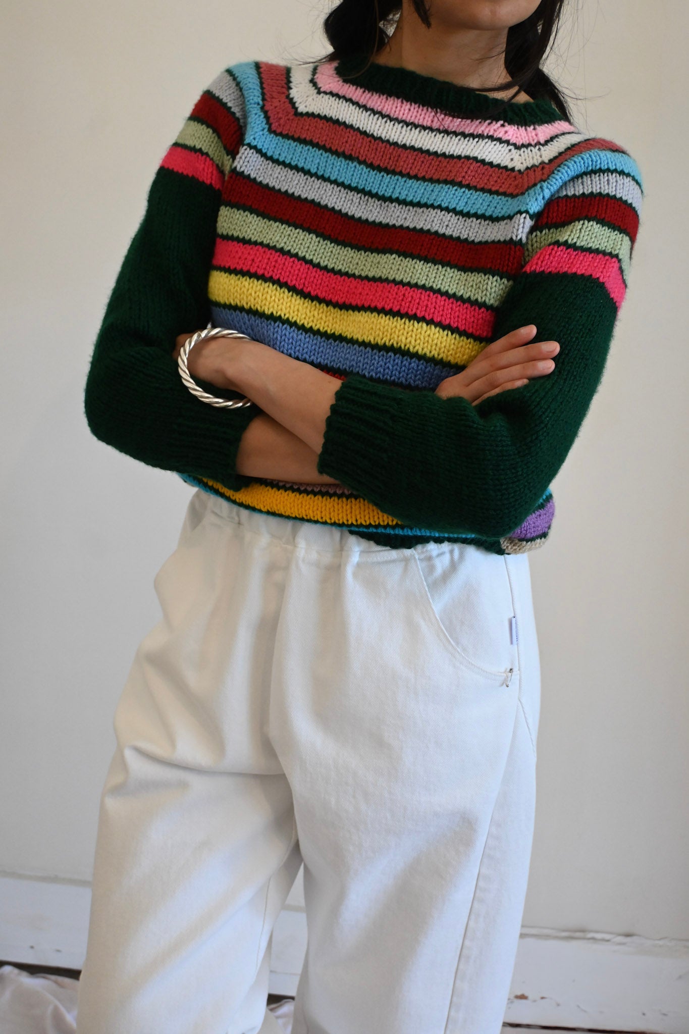hand knit sweater | multi stripe pinks