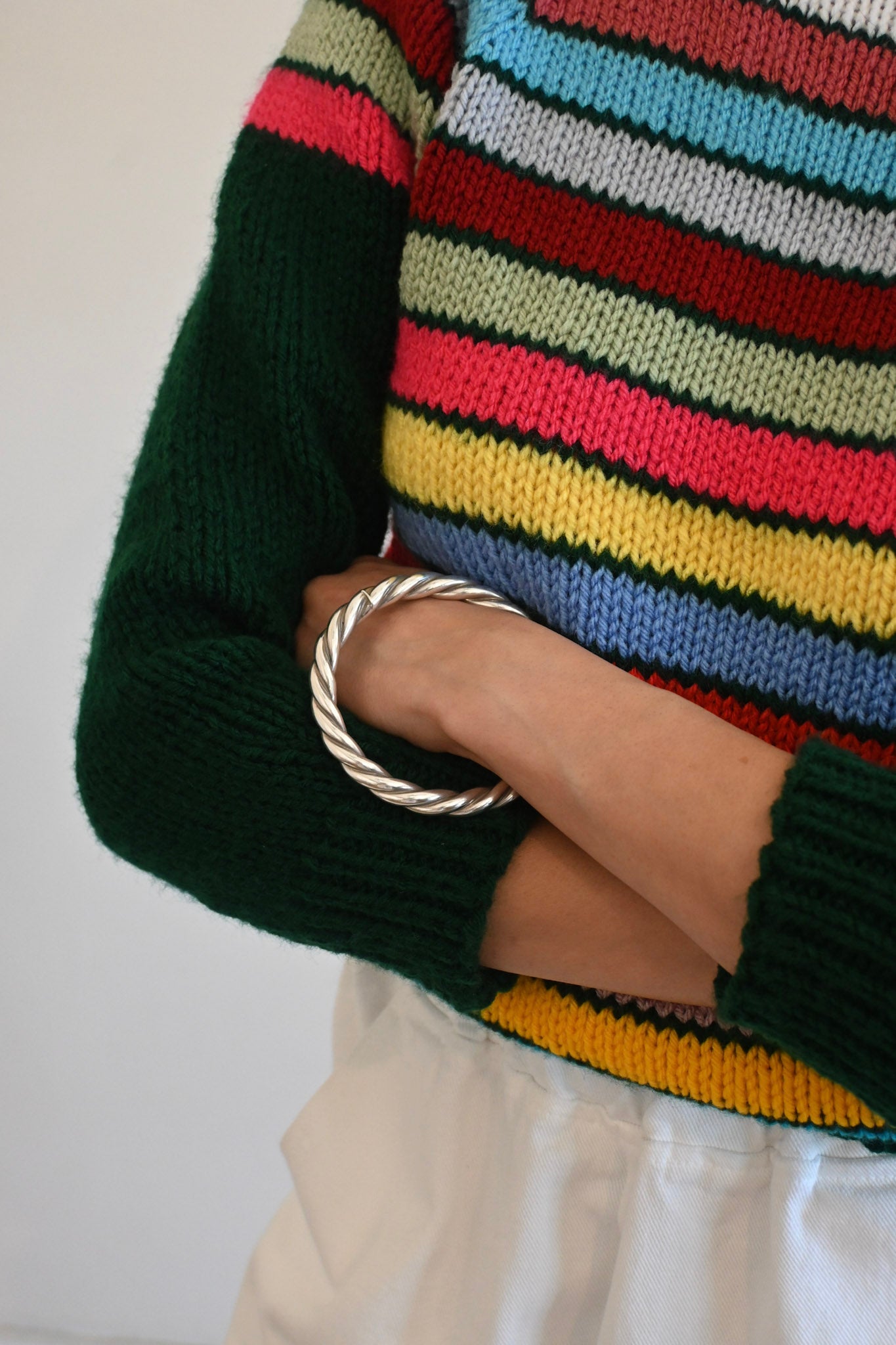 hand knit sweater | multi stripe pinks