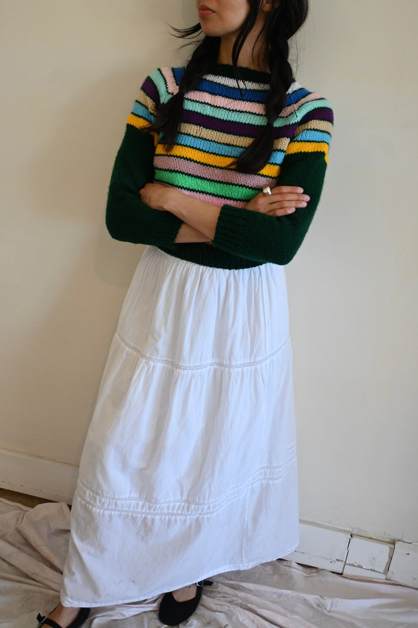 hand knit sweater | multi stripe