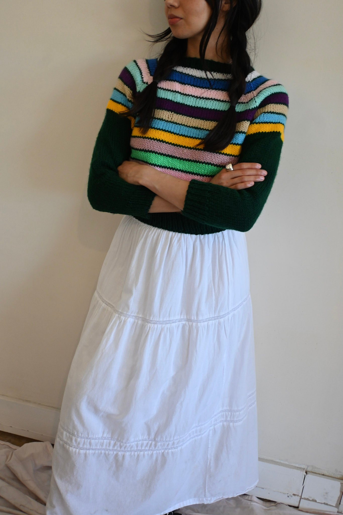 hand knit sweater | multi stripe