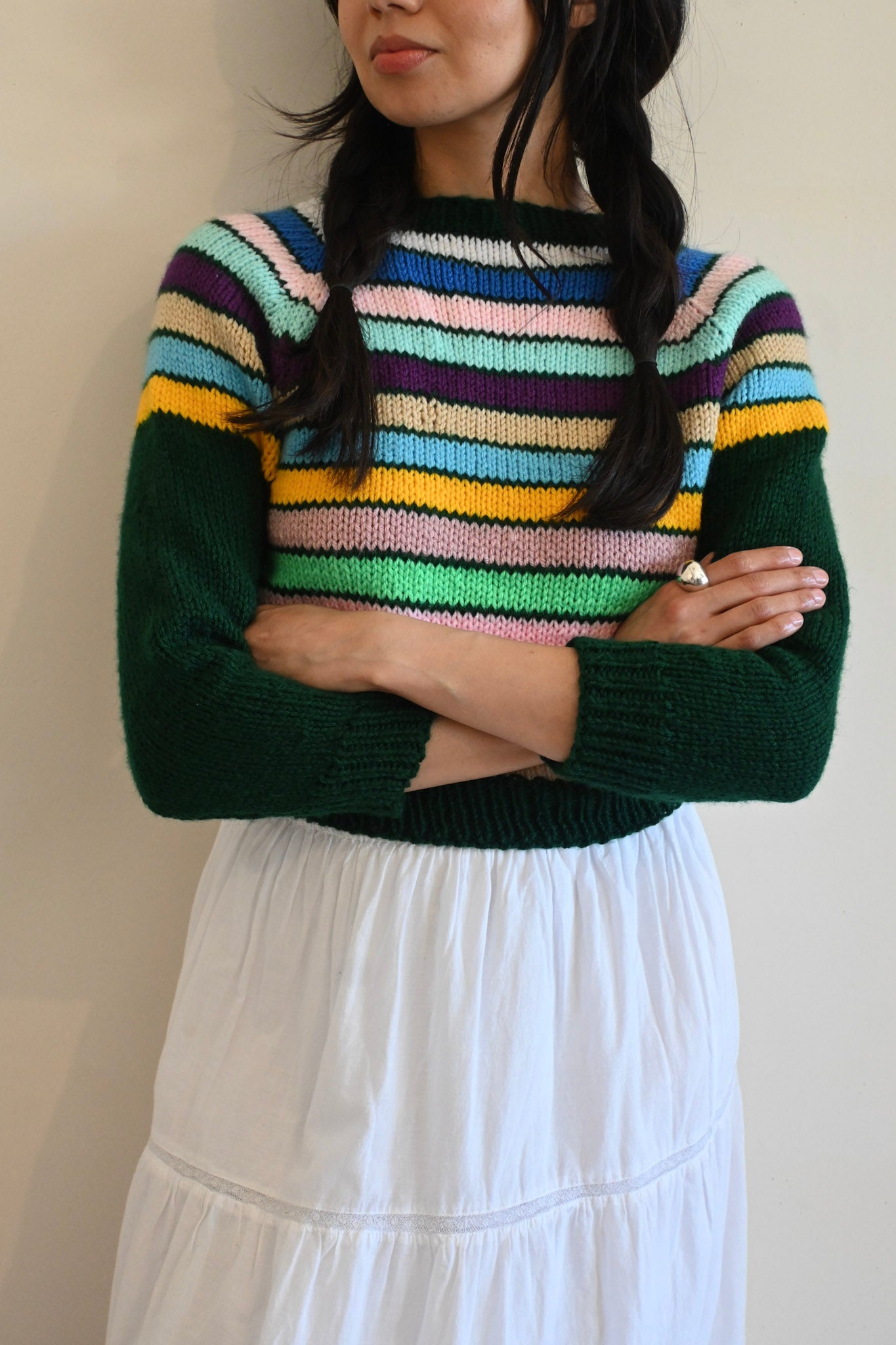 hand knit sweater | multi stripe