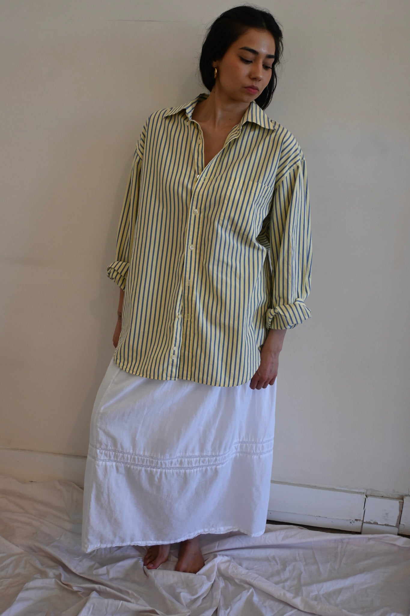 yellow & blue striped button up