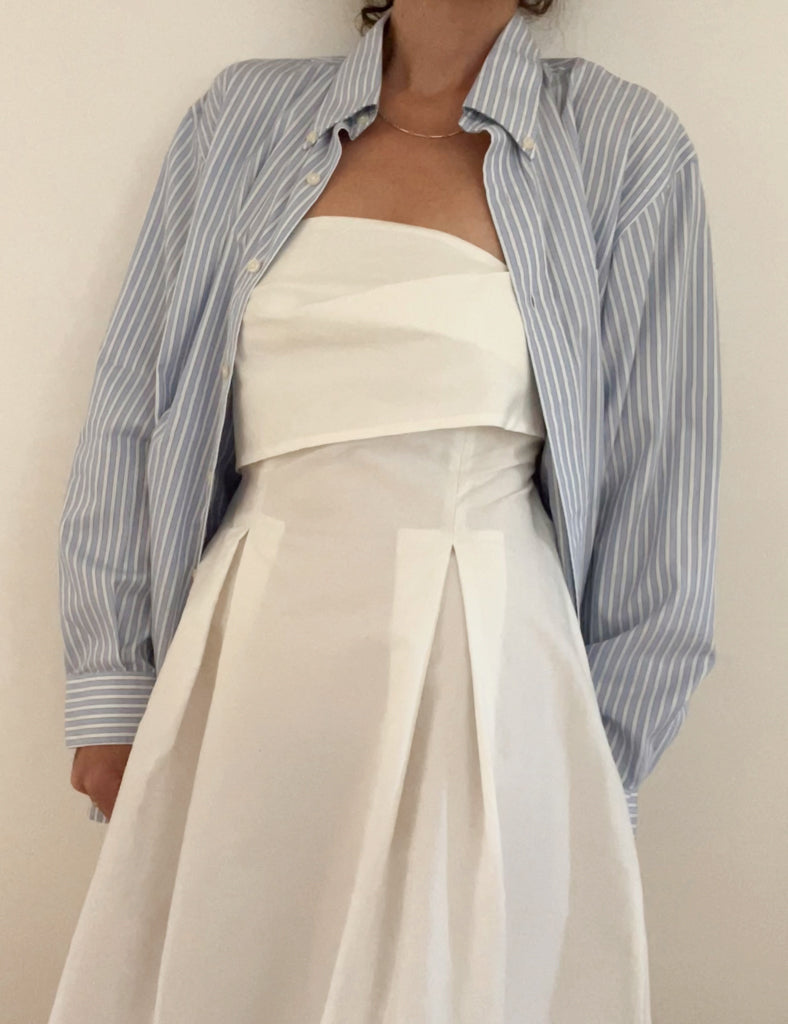 light blue striped button up