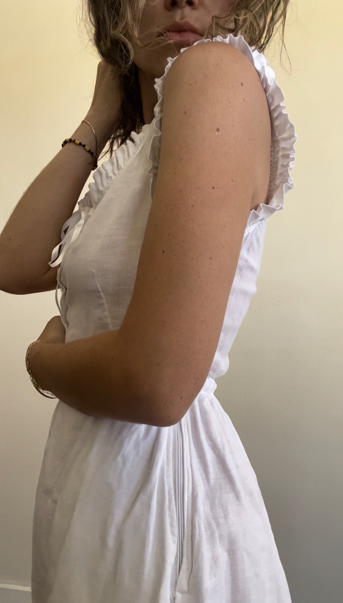 ruffle tie neck dress