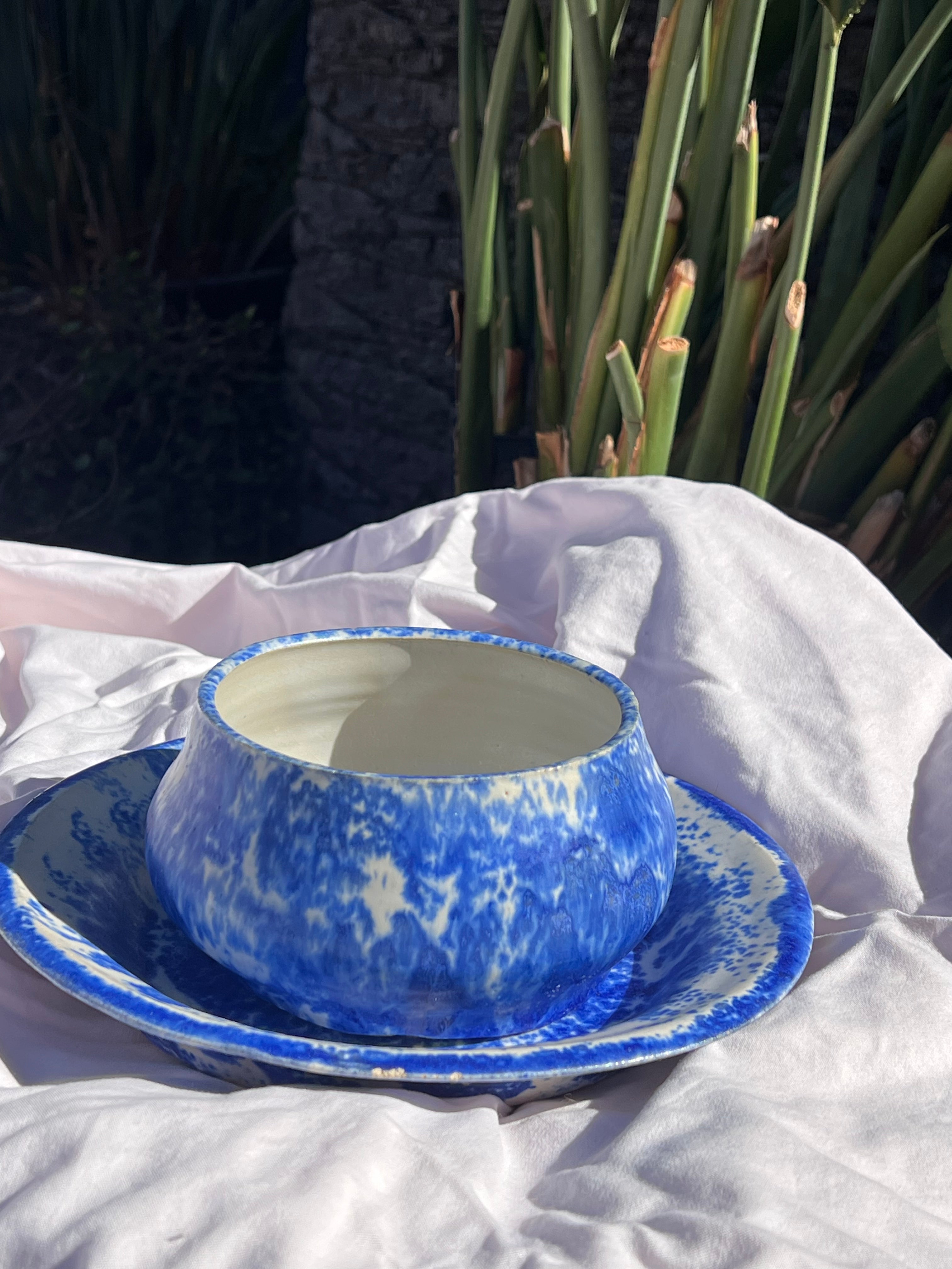 cobalt splatter dish