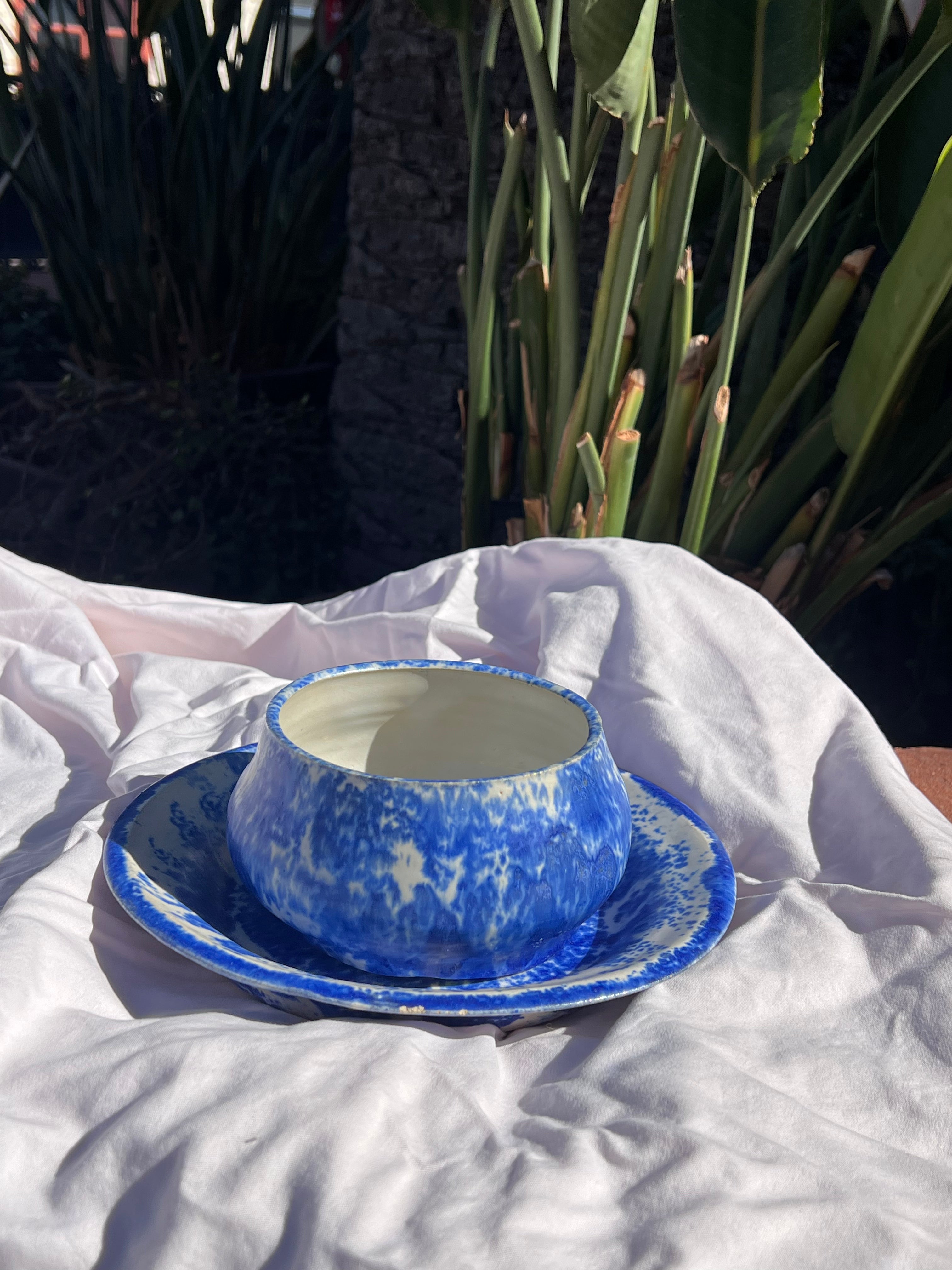 cobalt splatter dish