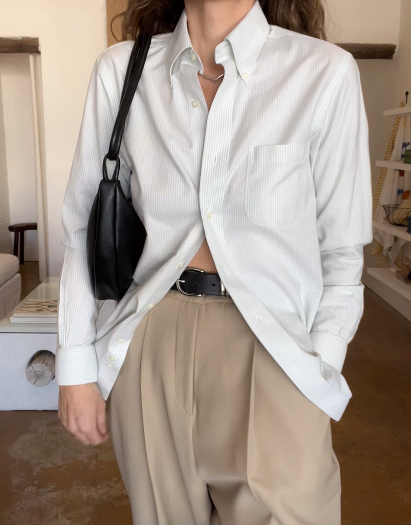 light green striped button-up