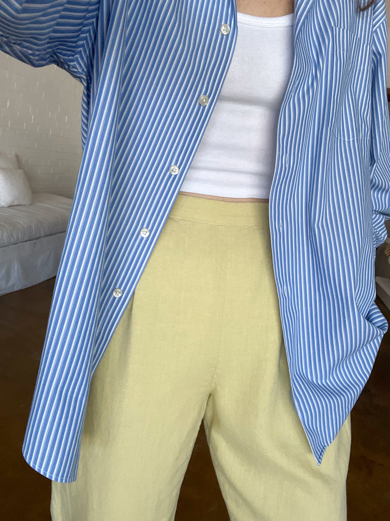 blue striped button up