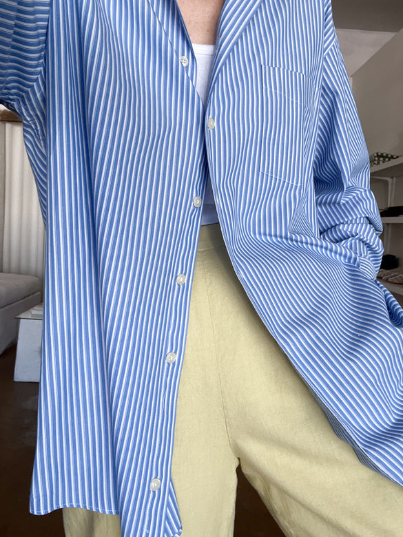 blue striped button up
