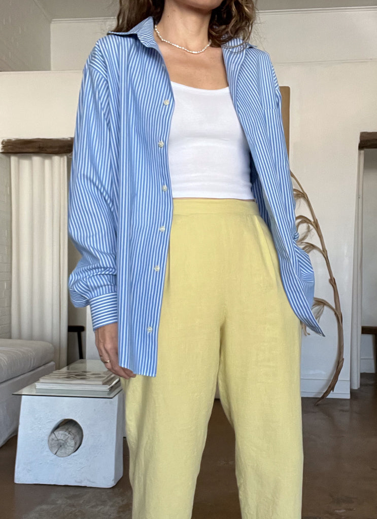 blue striped button up