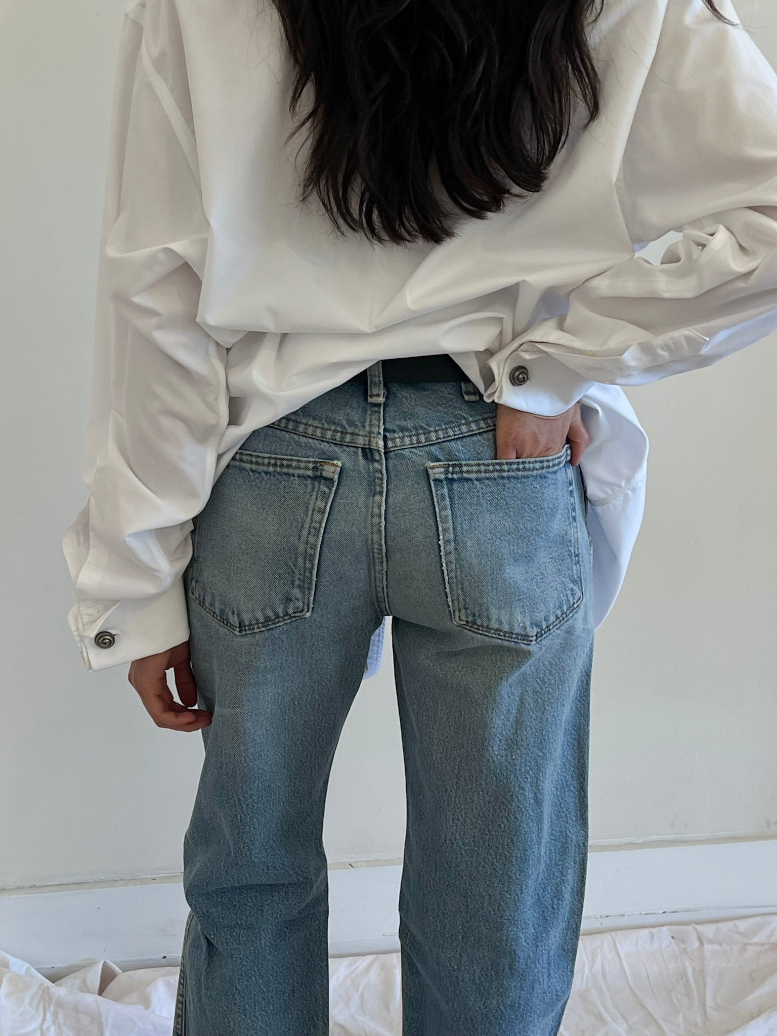 white button up with vintage swirl buttons